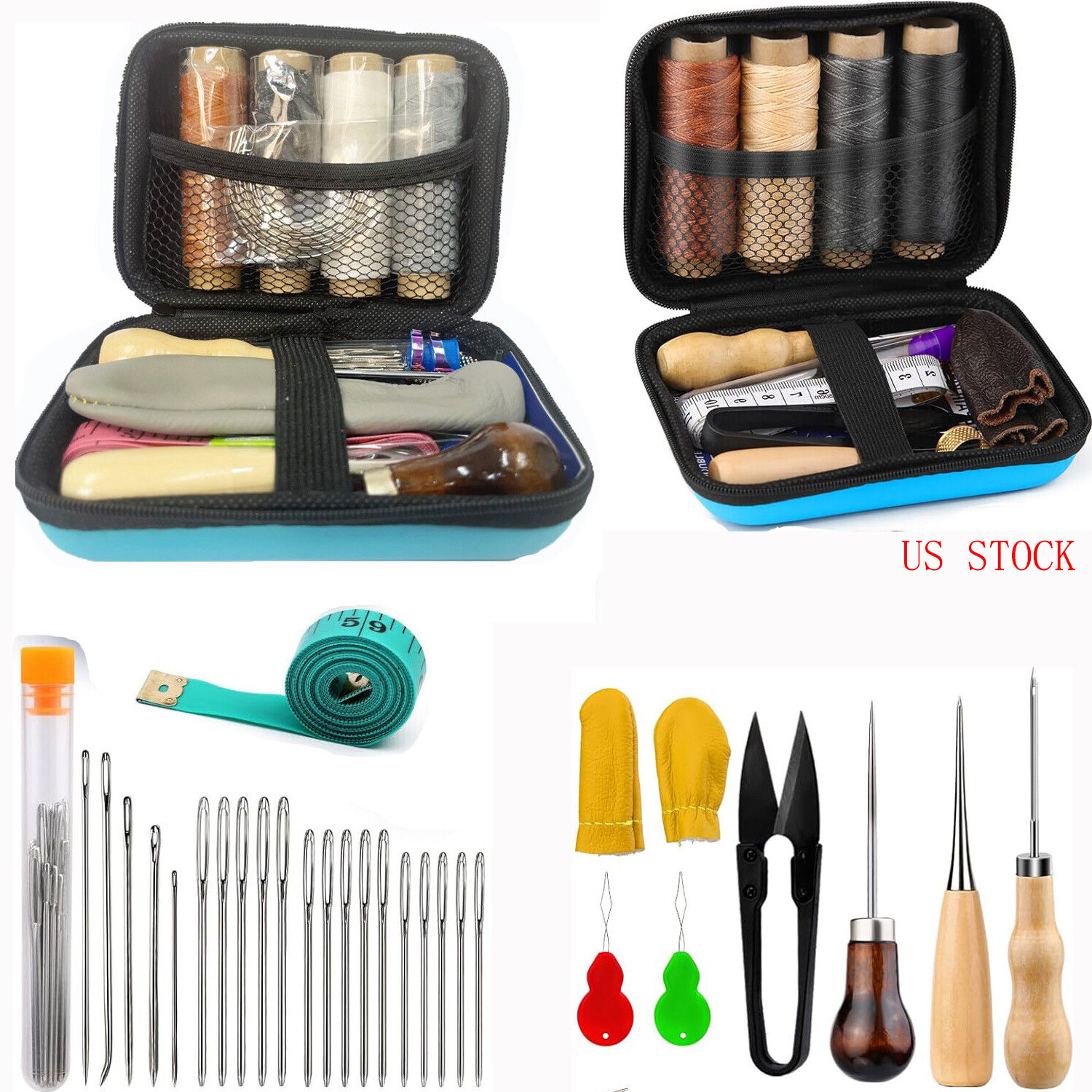 Upholstery Repair Sewing Kit Leather Hand Stitching Needles Thread Awl Tools