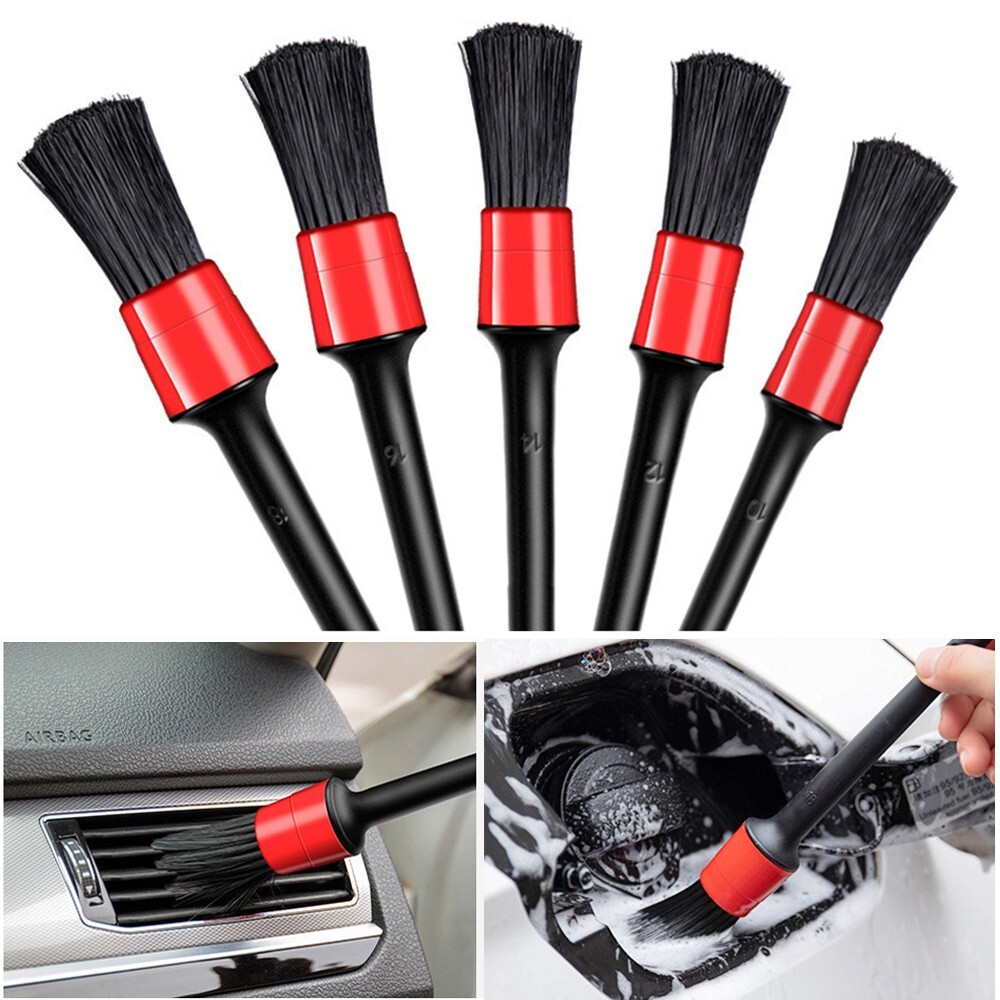 5X Car Detailing Brush Kit Boar Hair Vehicle Auto Interior For Wheel Clean Sets