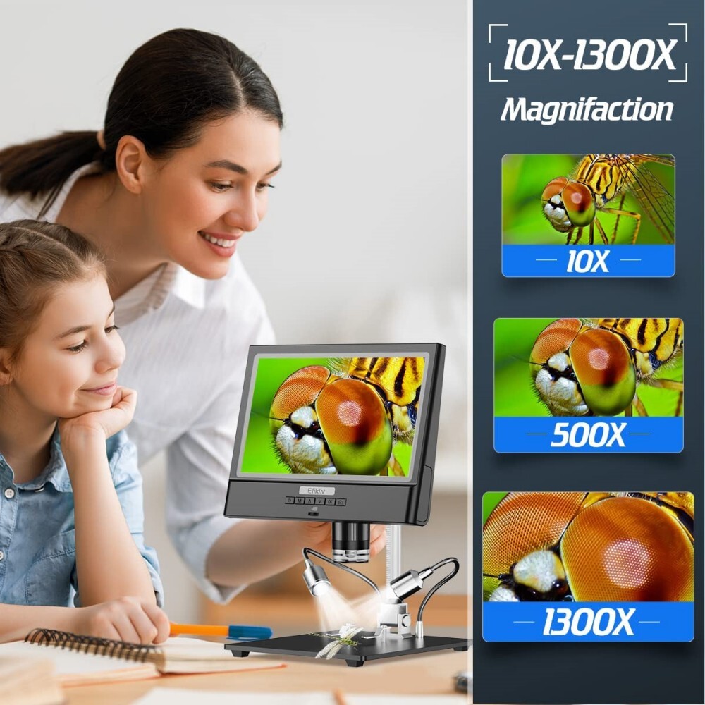 Elikliv Digital Microscope 10'' 12MP 1300X Coin Magnifier with Light for Adult