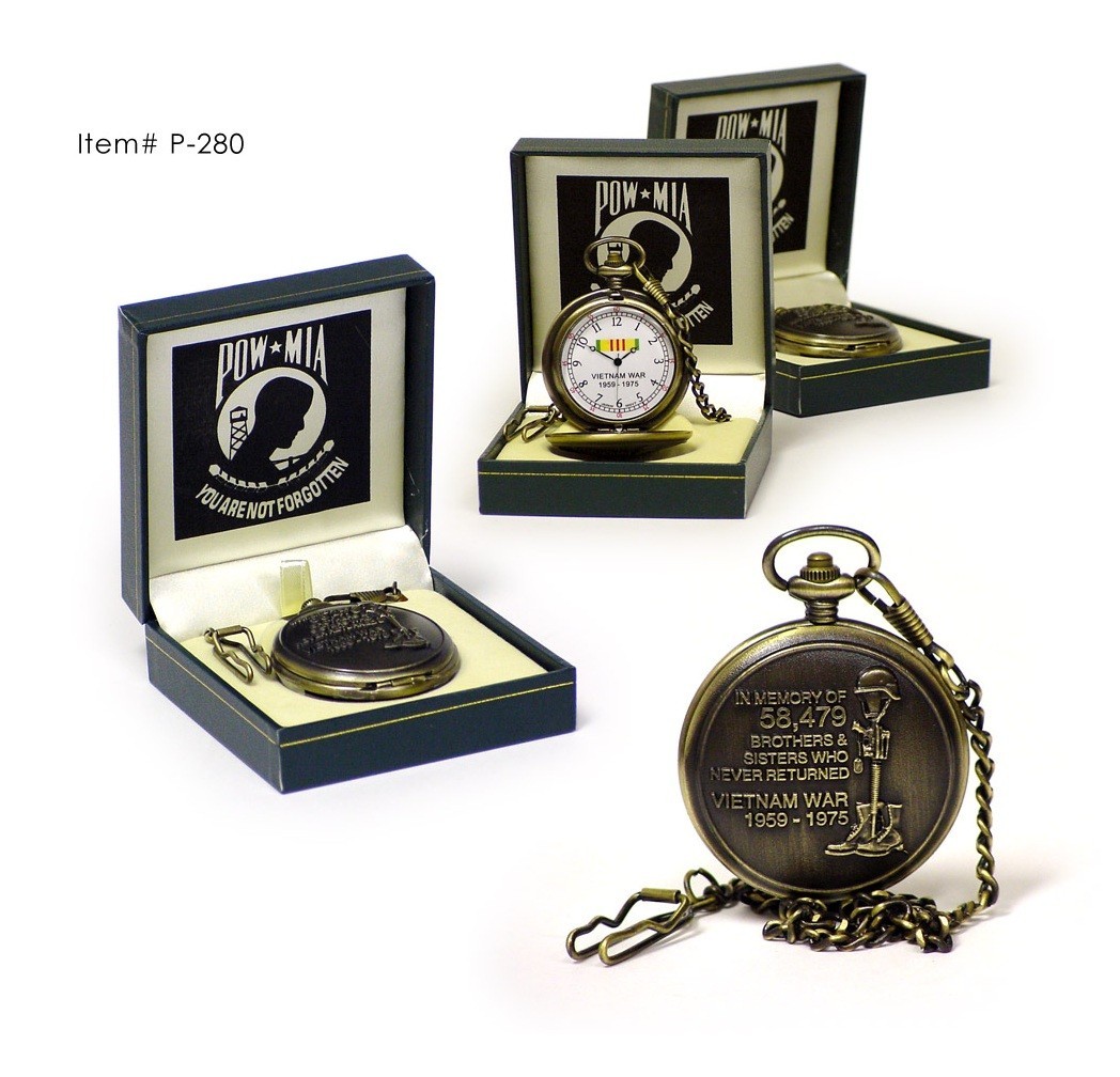 Vietnam War POW MIA Pocket Watch | Veteran Tribute 1959-1975 Bronze Tone Gift