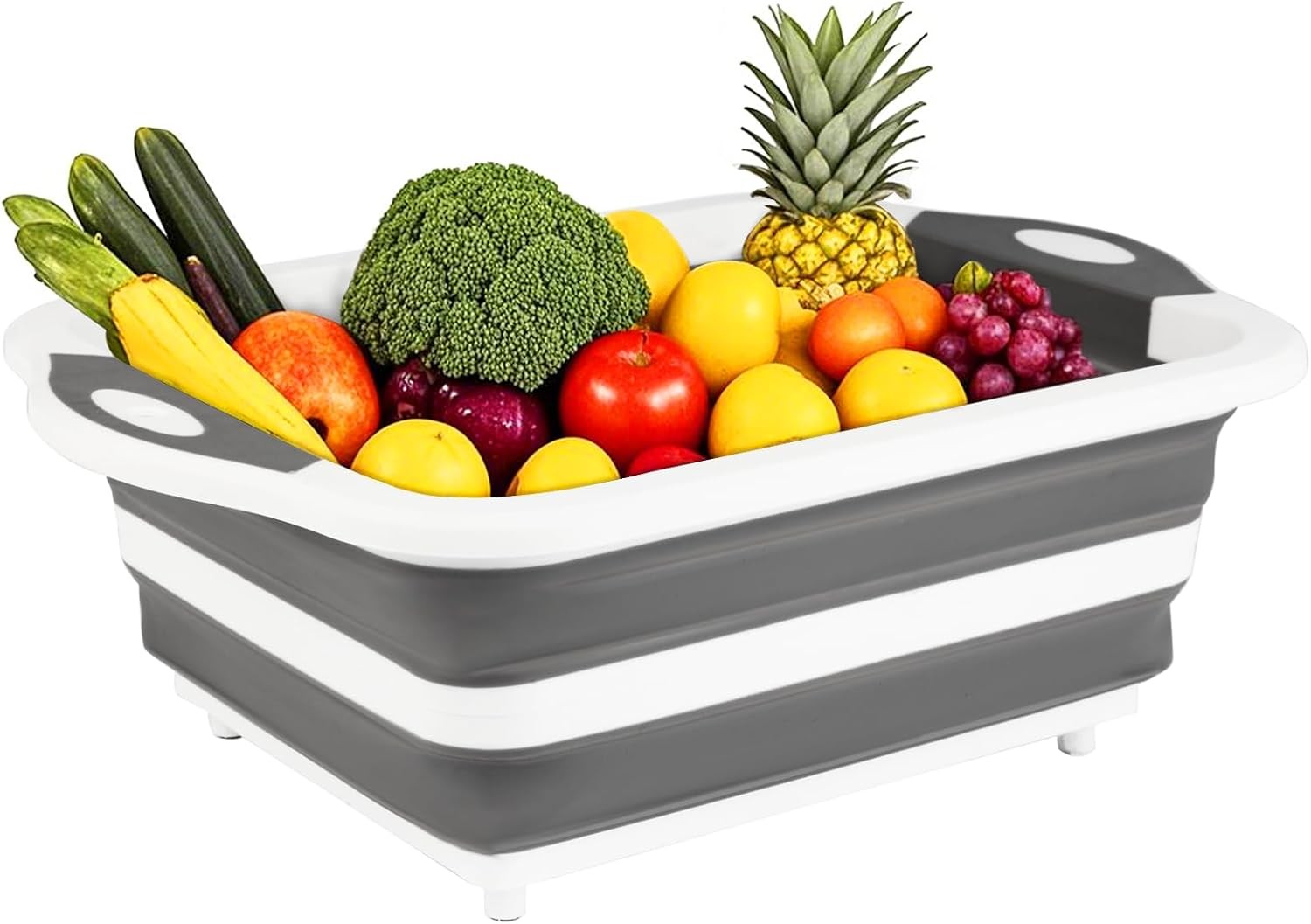 Foldable Grill Prep Bowl/Cutting Board, 10 L, with Strainer (Gray)