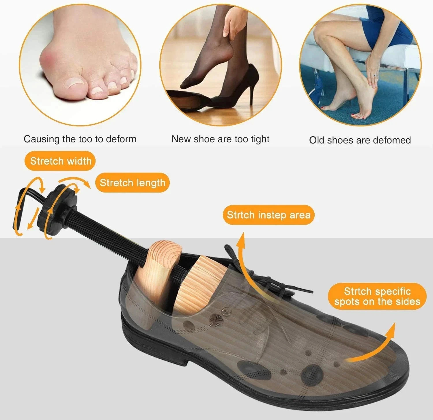 New One Pair 2-way Wooden Adjustable Shoe Stretcher for Men Women Size 9-13