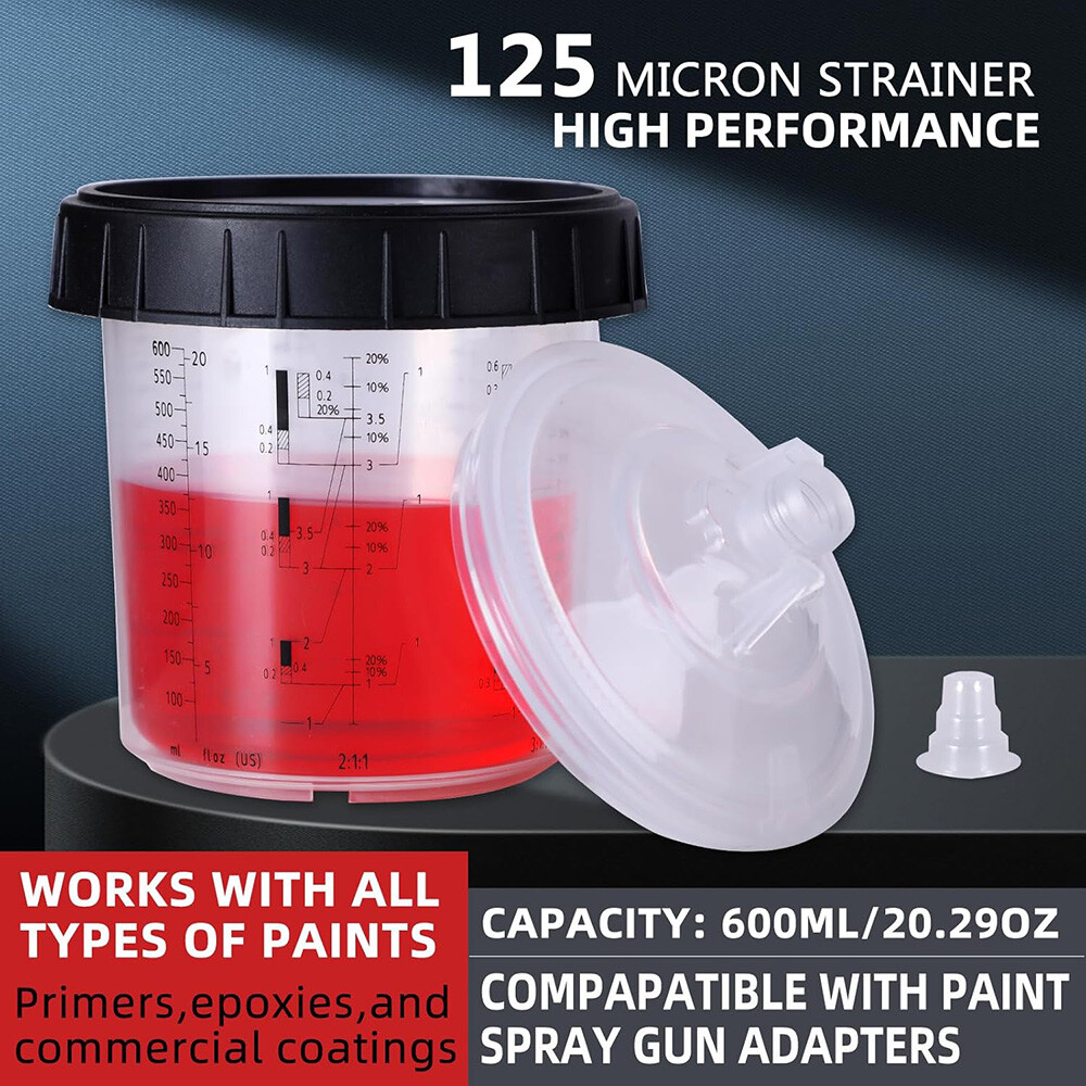50Packs PPS CUPS Disposable Paint Spray Gun Cup Liners and Lid System 600ml/20Oz