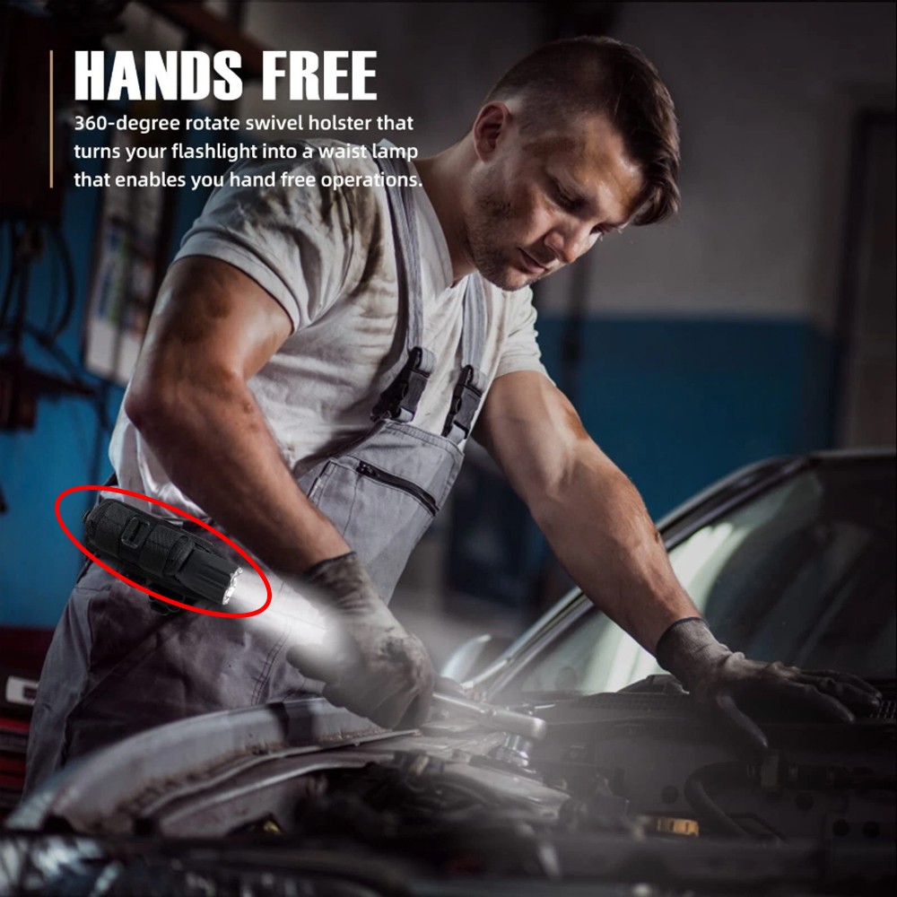 360° Rotatable Green Tactical Flashlight Holster Stretchable Clip Holder Pouches