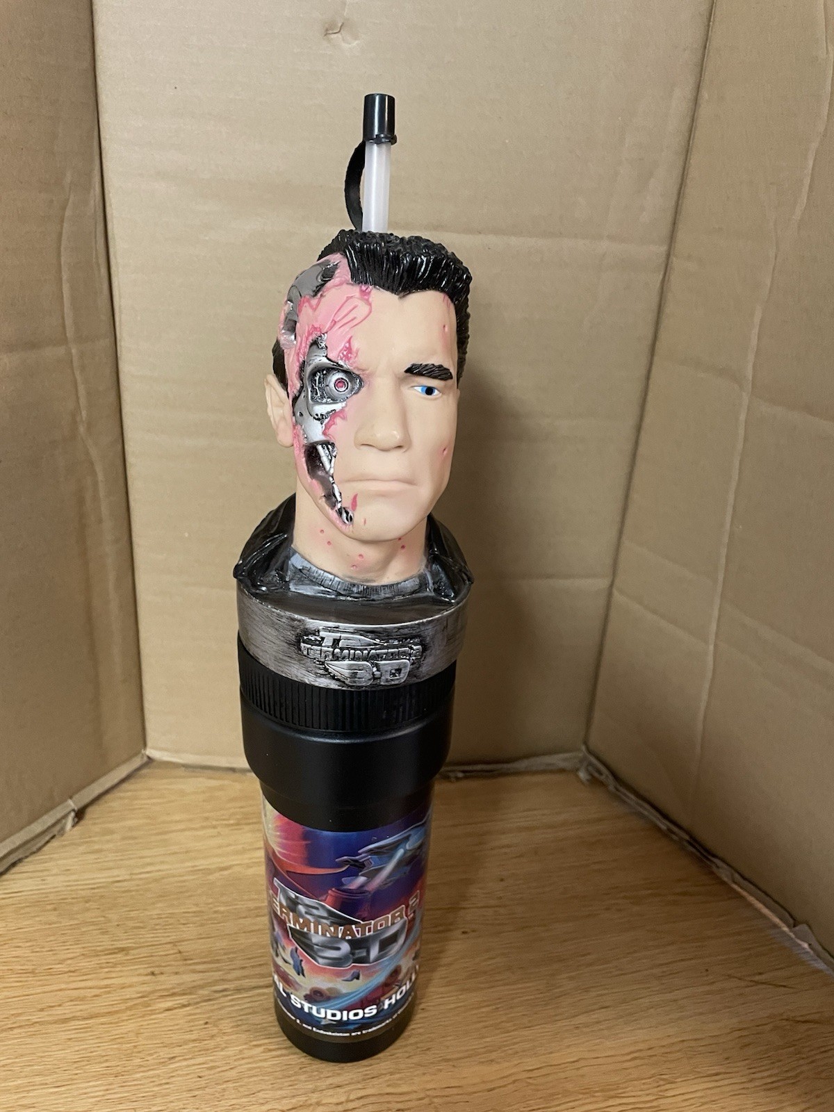 Vtg Terminator 2 T2-3D T800 Head Straw Cup Universal Studios Hollywood 1999