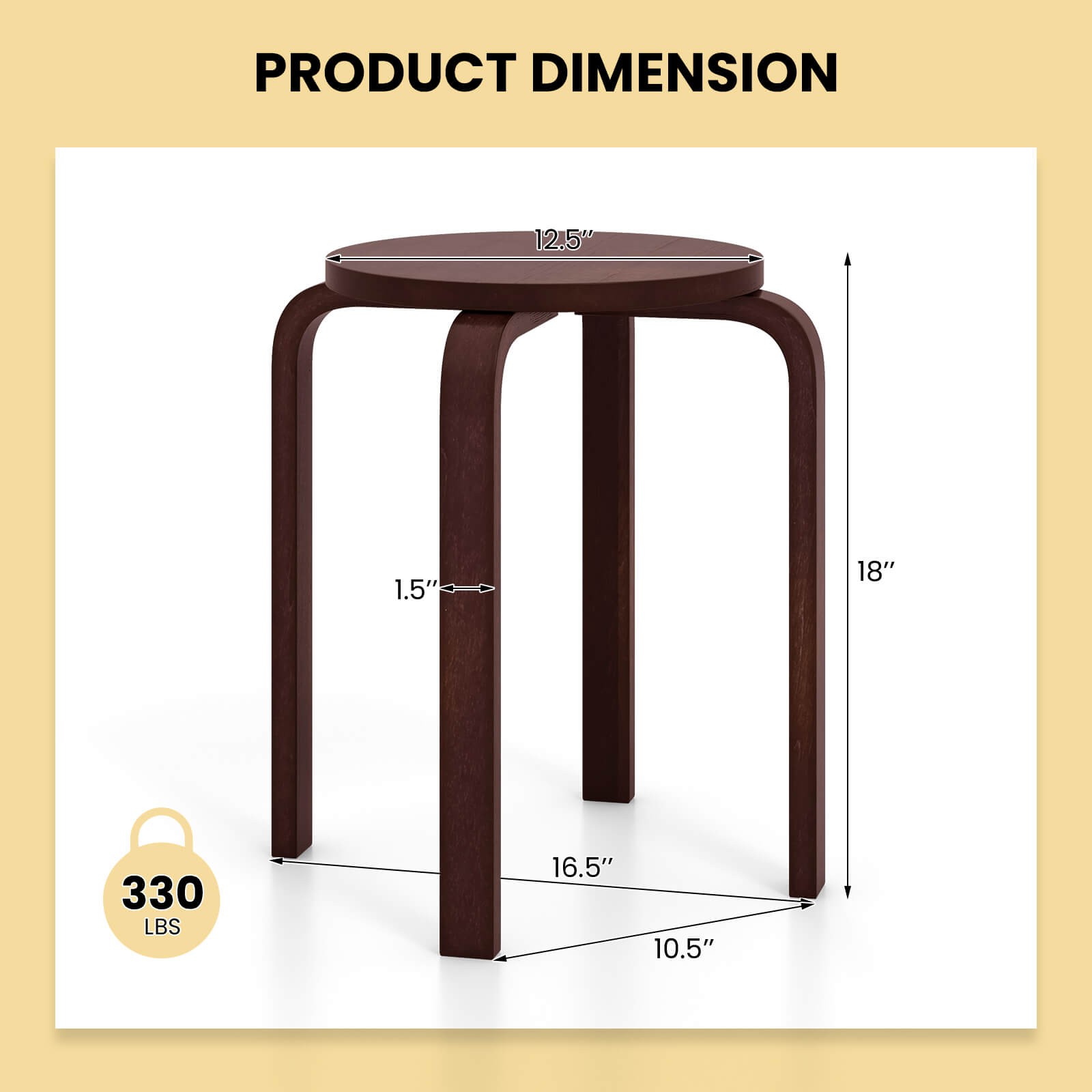 Set of 4 18" Stacking Stool Round Dining Chair Backless Wood Home Decor Brown