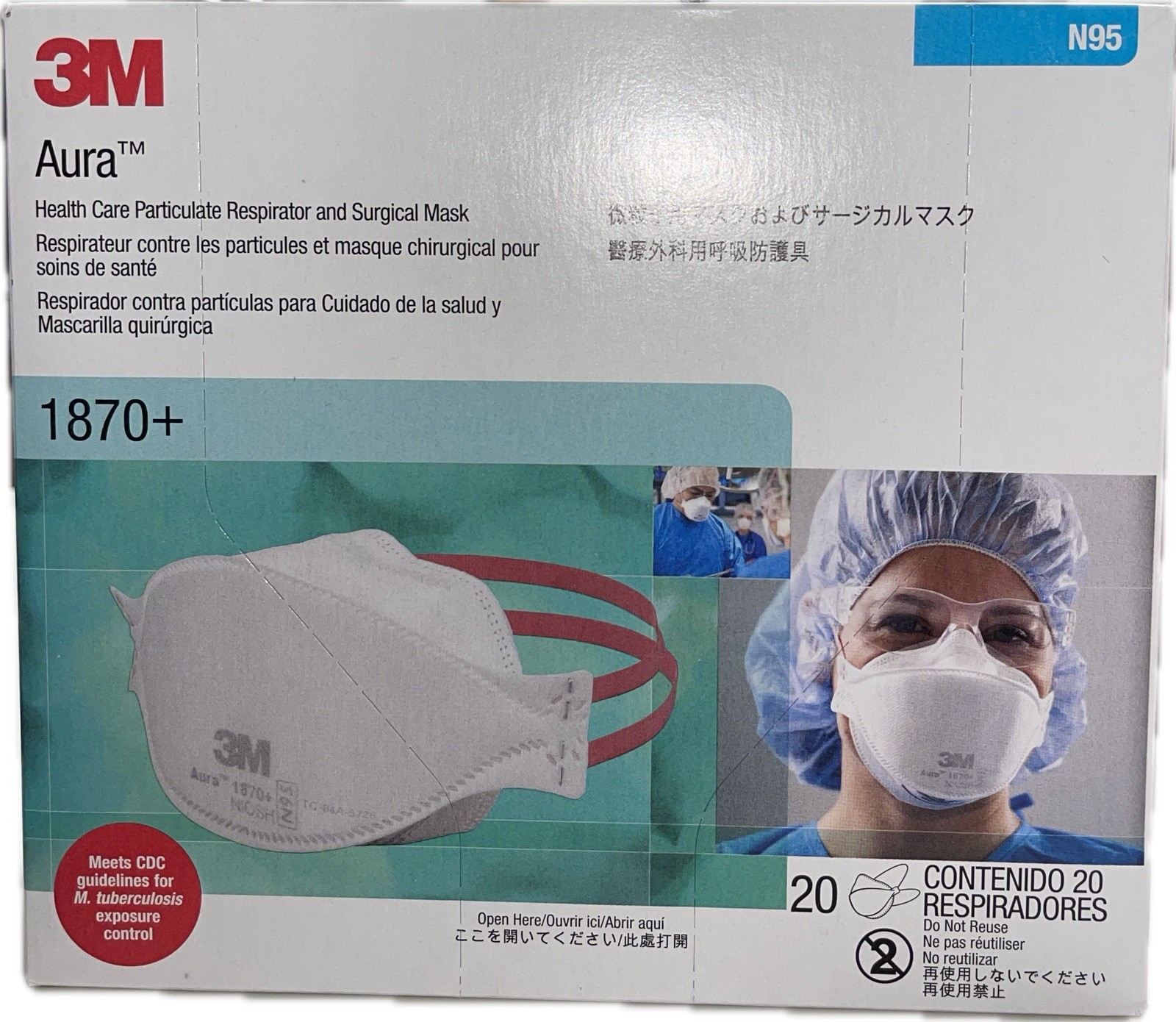 Genuine 3M Aura 1870+ N95 Mask Particulate Respirator & Surgical Masks