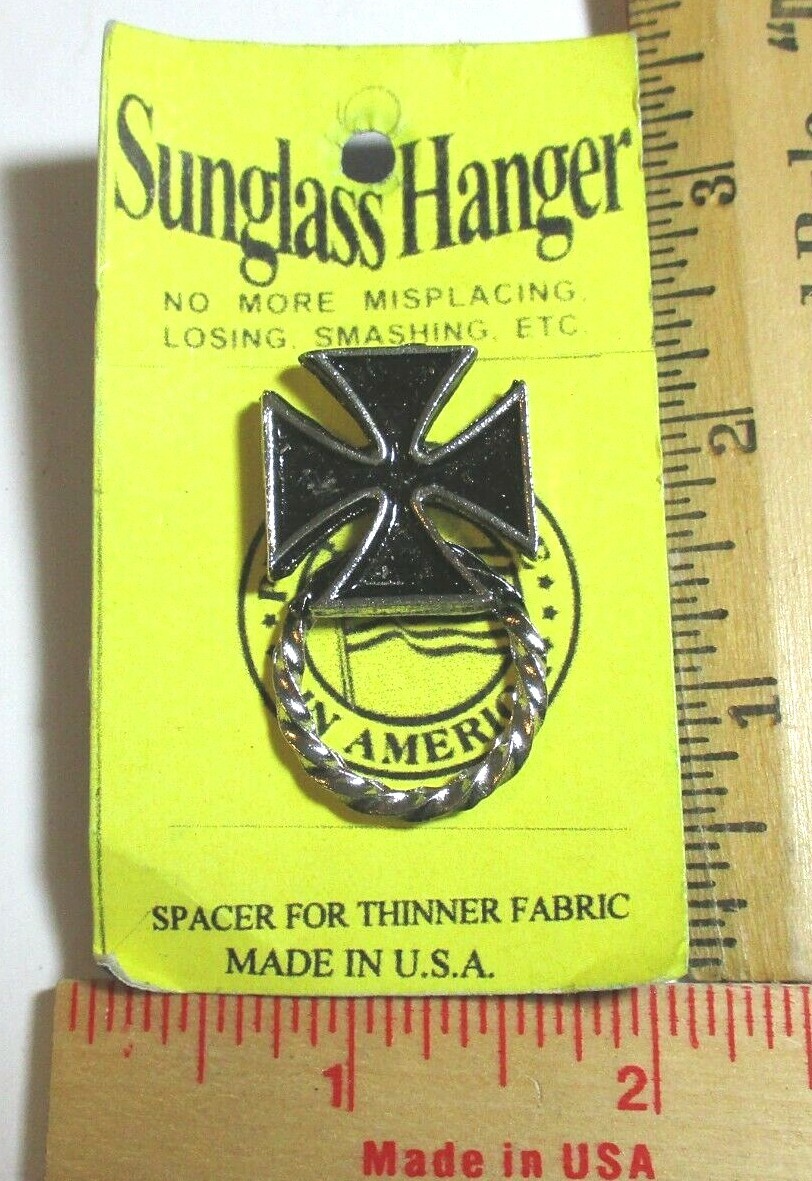 Sunglass Holder pin vintage Maltese Cross collectible old biker vest pinback