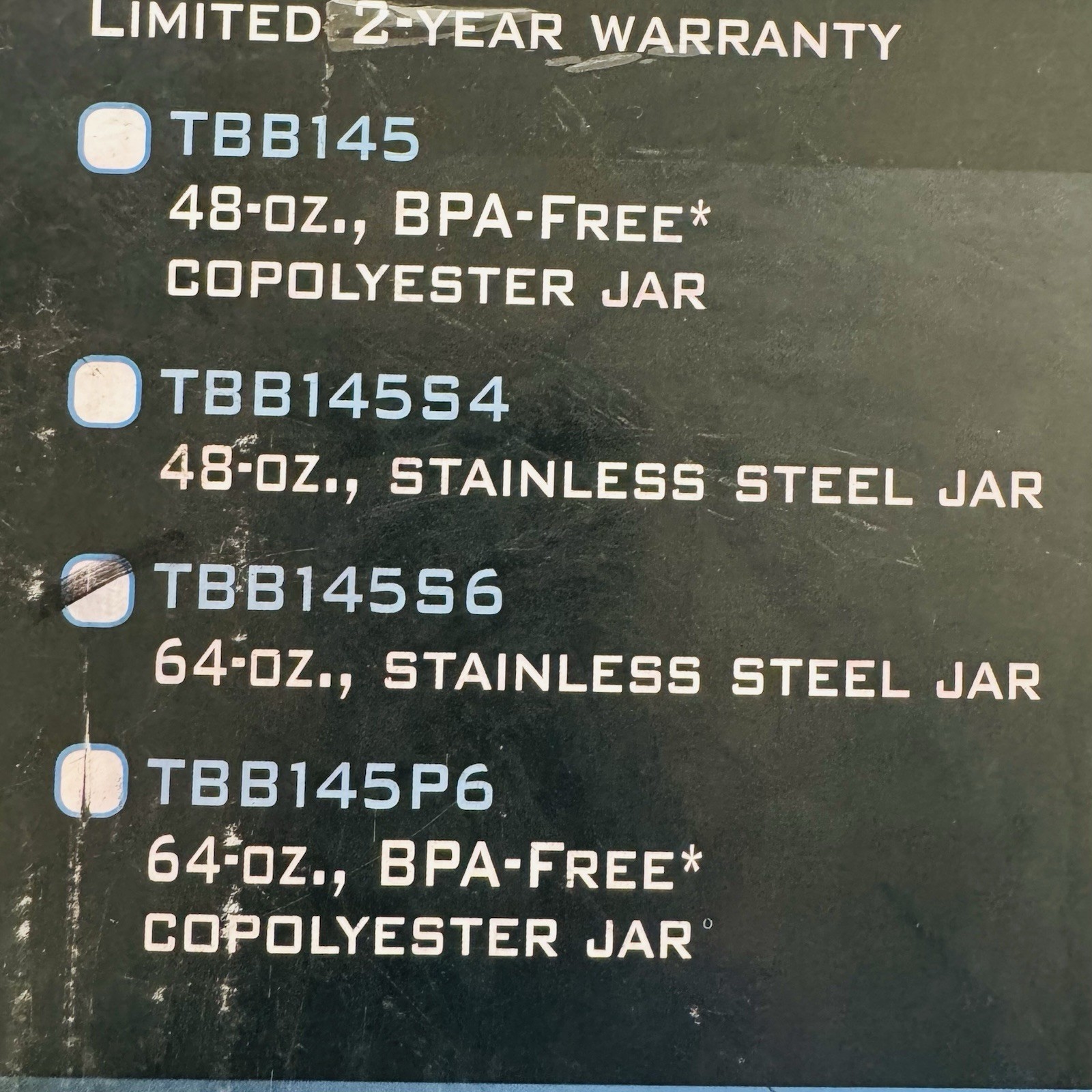 Waring TBB145S6 64 oz Torq 2.0 Bar Blender w/ Stainless Steel Container