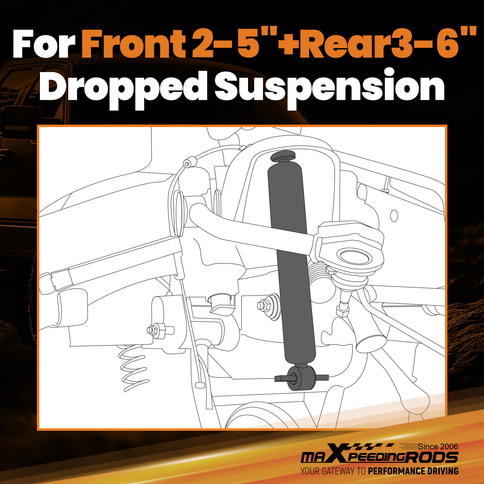 Front 2- 5" Rear 3-6" Drop Lowering Shocks for Chevy S10/GMC Sonoma 1982-2004
