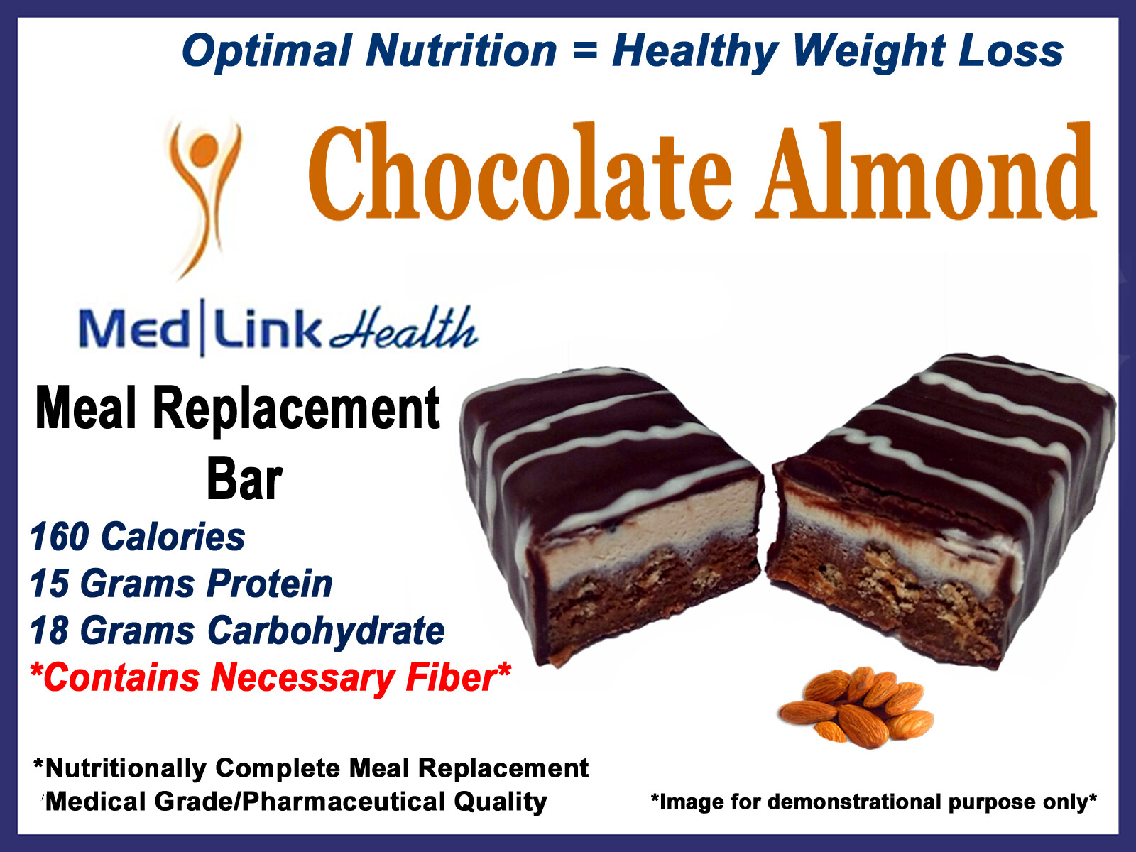 CHOCOLATE ALMOND BAR Weight Loss | 3 Boxes | SIMILAR TO Optifast® 800