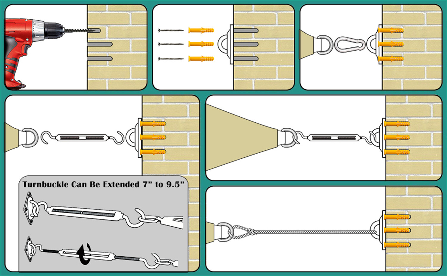 ColourTree Hardware Kit for Sun Shade Sail Triangle Rectangle Installation