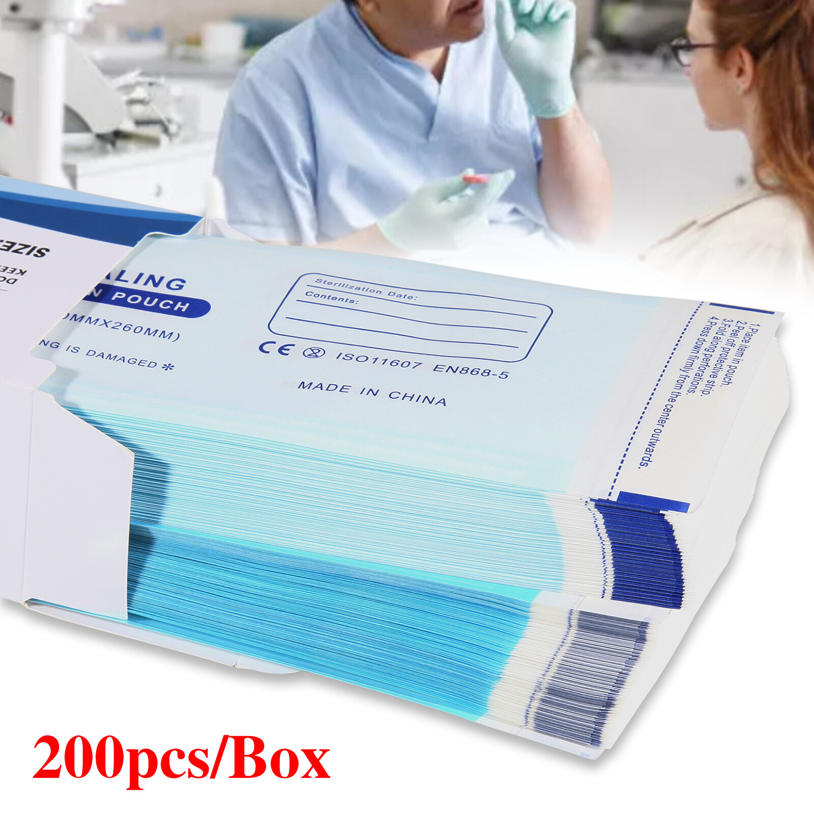 200pcs/1 Box Self Sterilization Pouches Autoclave Pouch Sterilizer Bags Dental