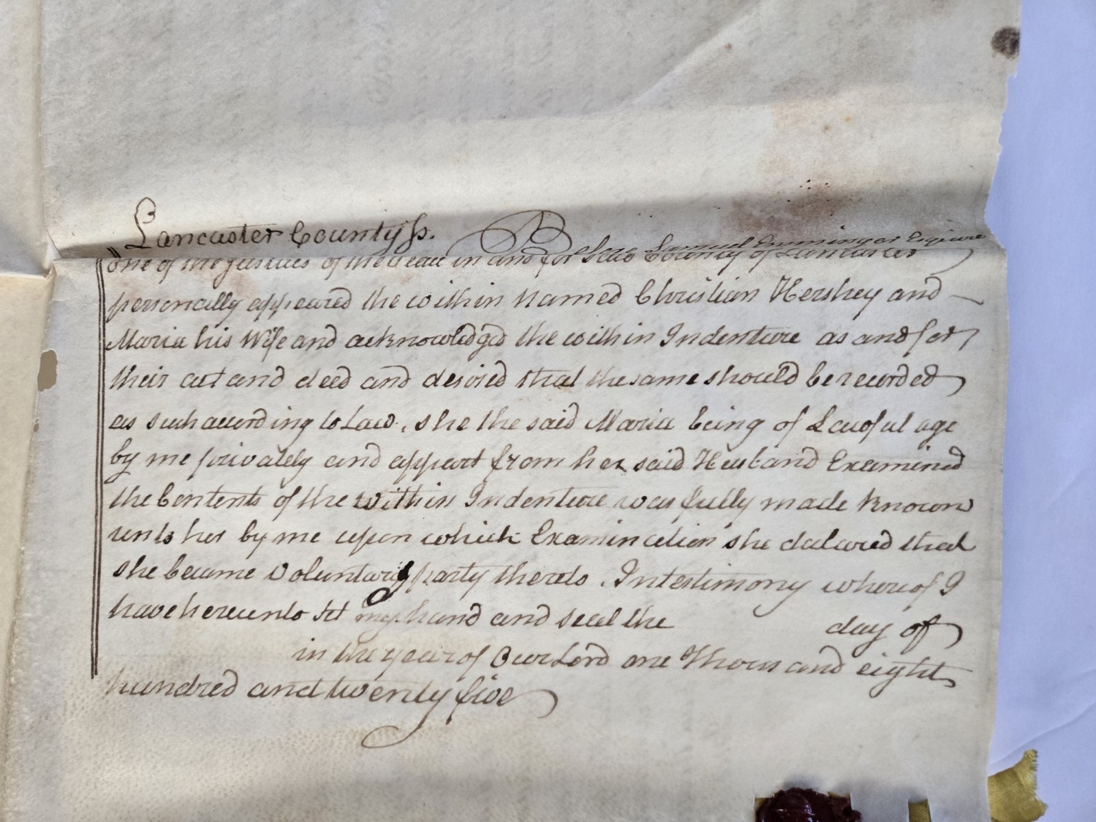 1825 Lancaster Cty PA Deed Christian Hershey/ John Hershey GENEALOGY 131 Acres