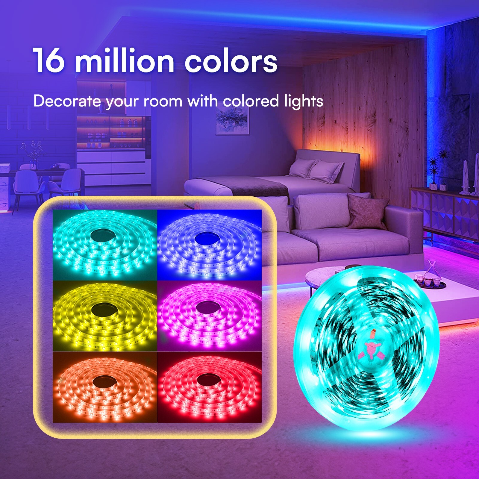100Ft LED Strip Lights, Smart Light with App Remote Control, RGB LED Lights for