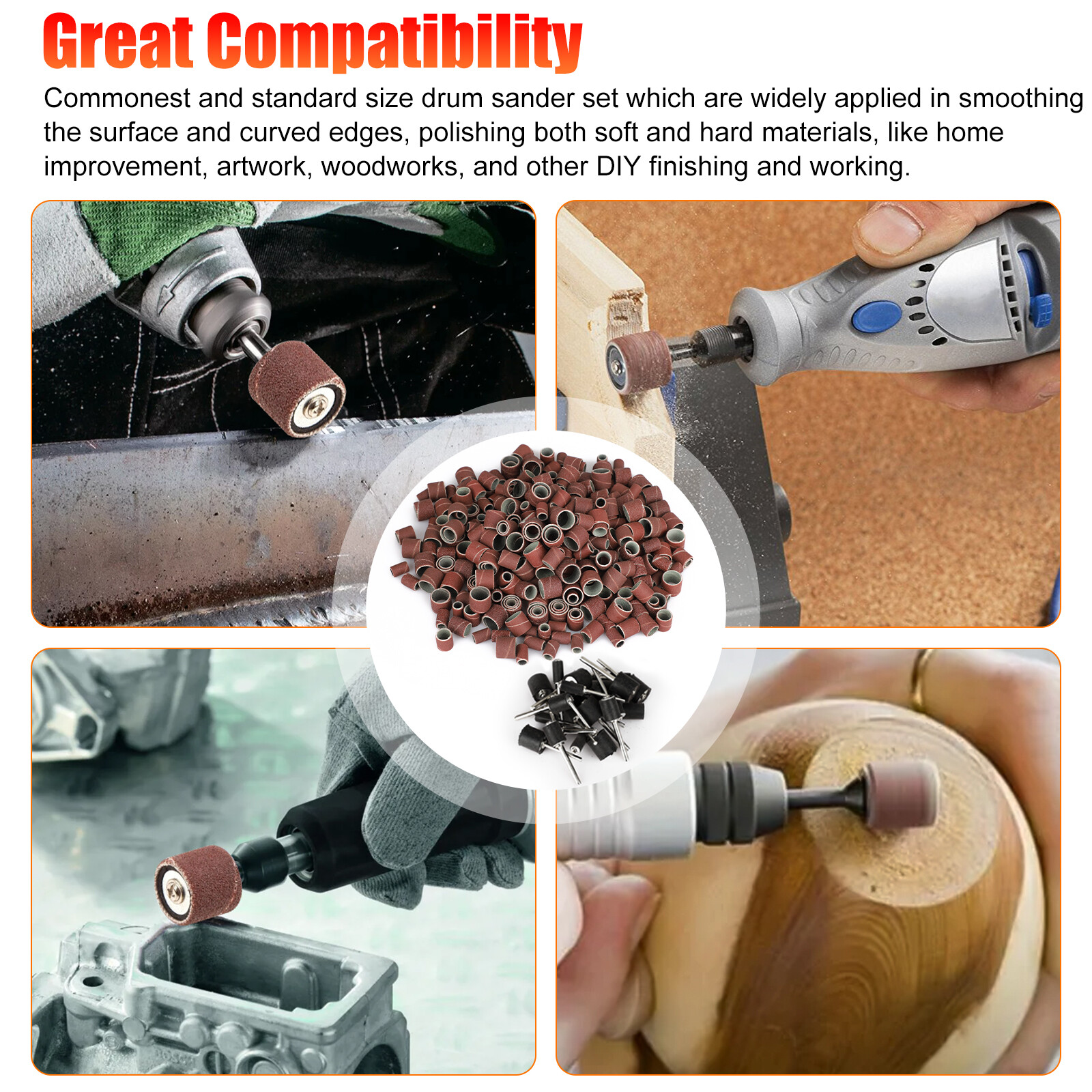 384 Pieces Sanding Drum Kit Sander Sleeves With Mandrels for Dremel Rotary Tool