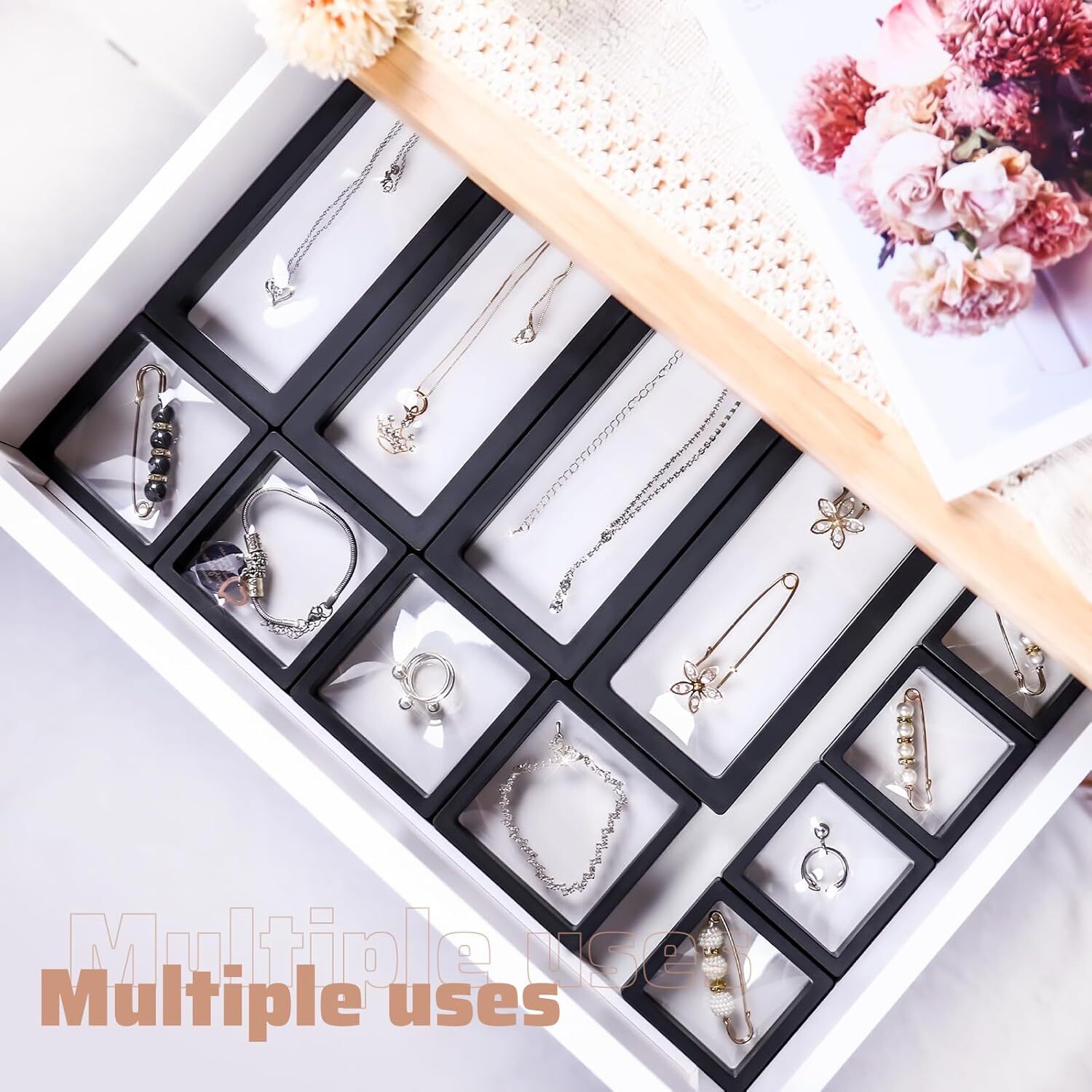 30 Pack 3D Floating Display Stand Frame Case Coin Holder with Base Transparent