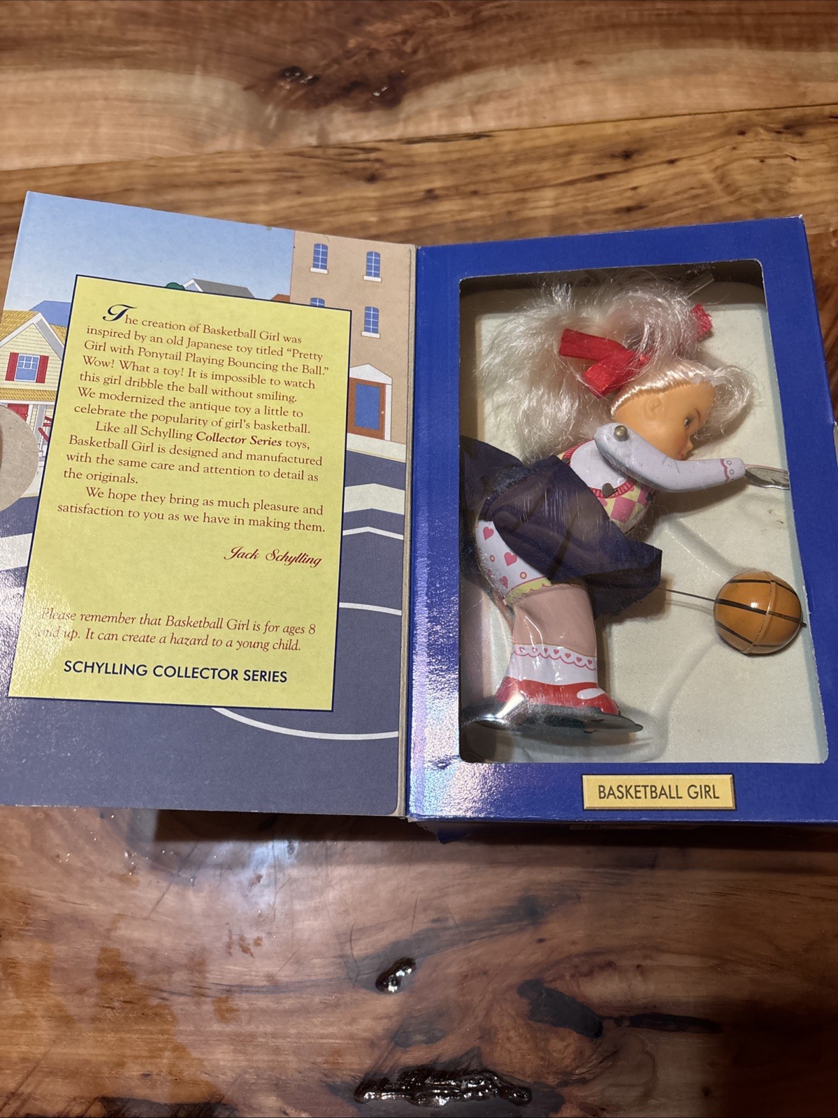 Vintage New Schylling Collector Series Basketball Girl Tin Toy