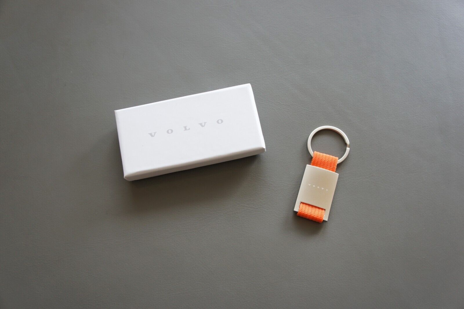 Genuine OEM Volvo Basic Orange Canvas & Silver Stainless Steel Keychain Key Ring