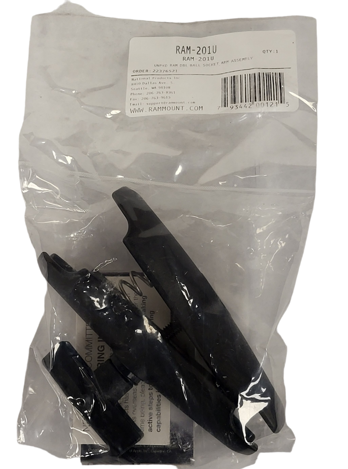 Ram RAM-201U Medium Aluminum Double Socket Arm for 1.5" RAM "C" Size Ball Mounts