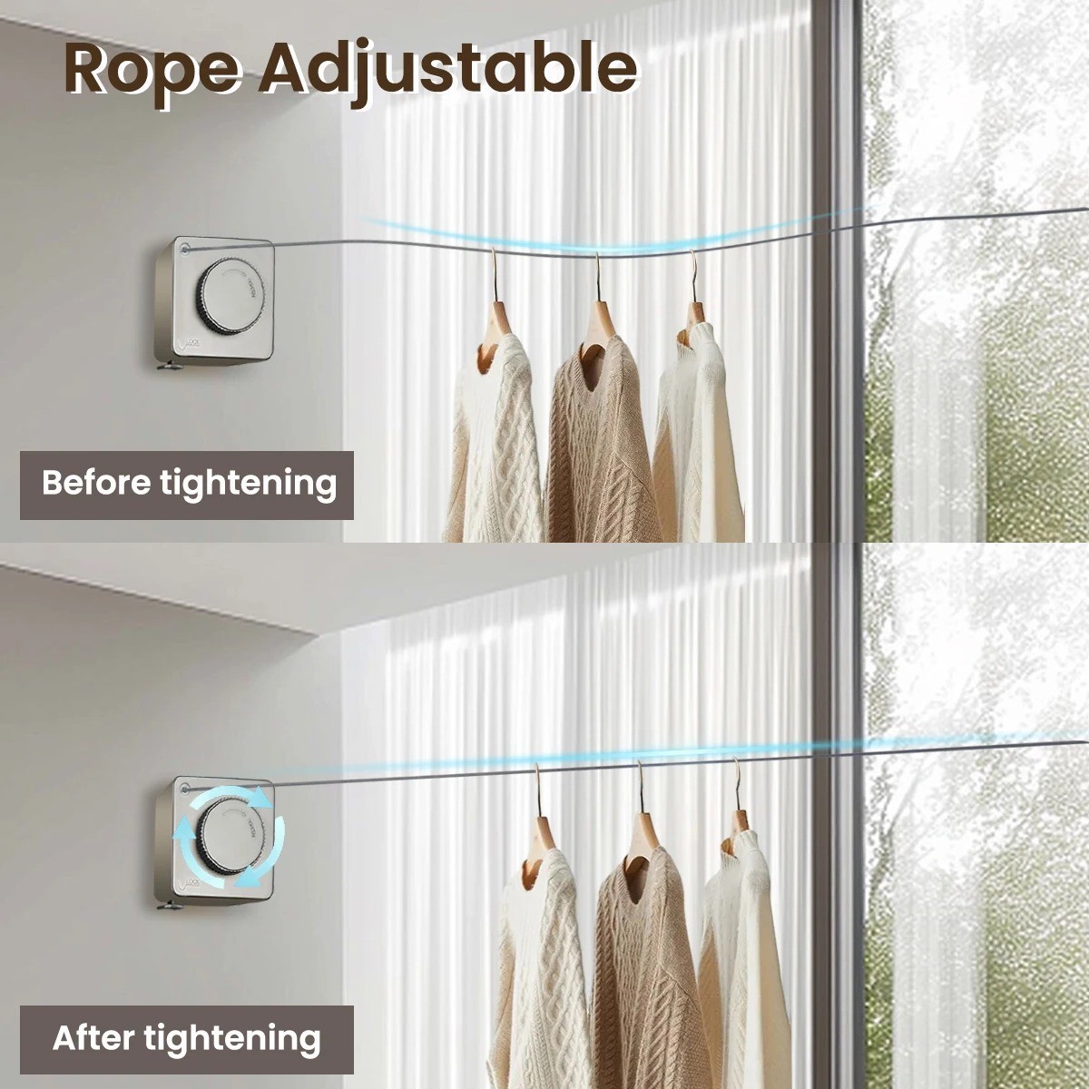 Retractable Clothesline 15.1FT Wall Mounted Stainless Steel Indoor Outdoor Gray