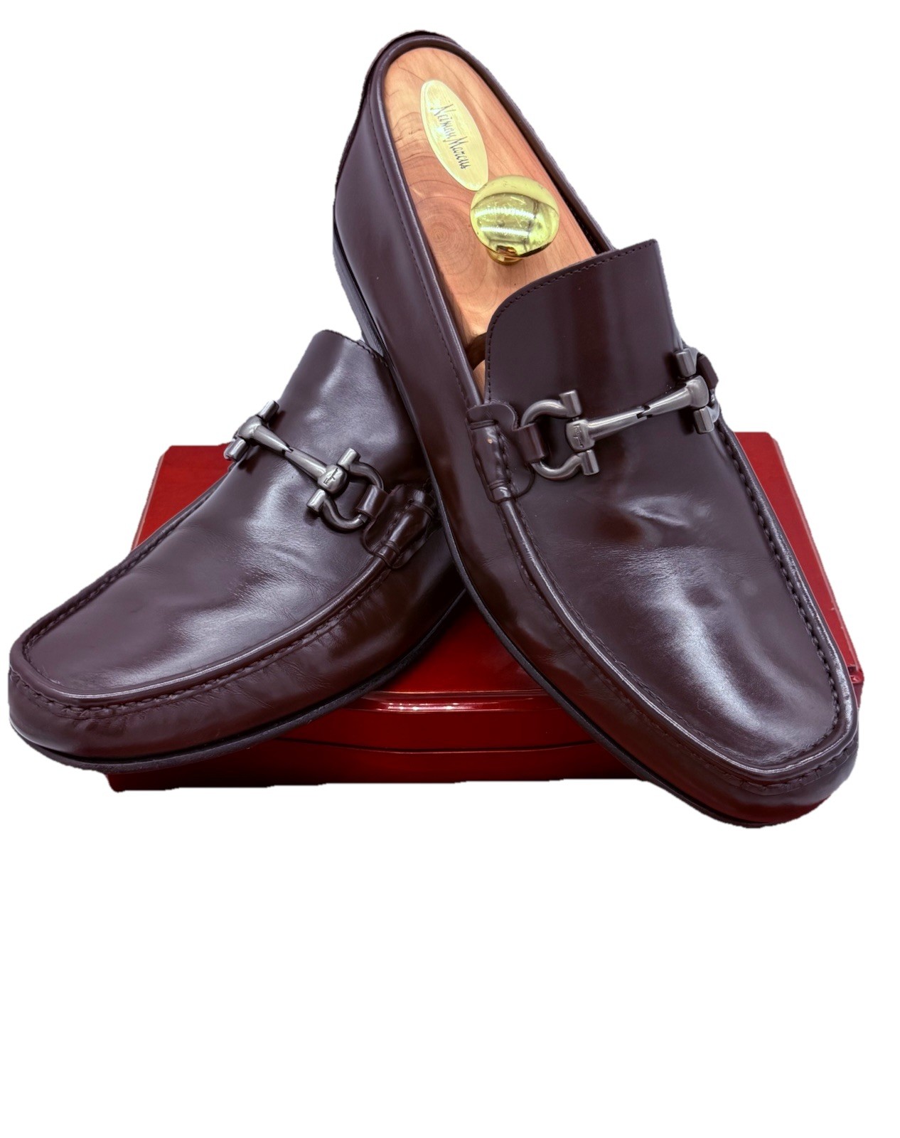 Ferragamo Mens Brown Loafers 9.5 Wide Gancini Horse Bit Leather Luxe Shoes