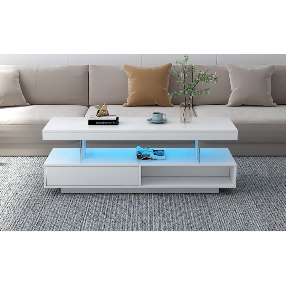 Coffee Table with Storage Modern Center Table with 2 Drawers and Display Shelves