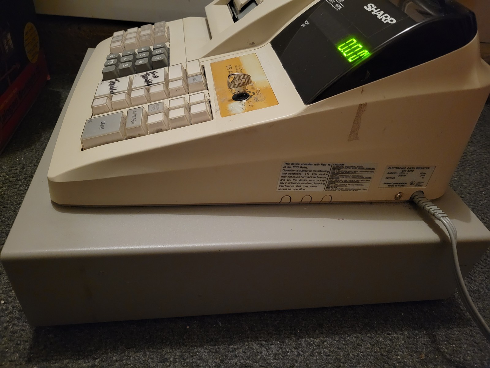 Sharp Electronic Cash Register ER-A310 With Key Tested Needs Paper