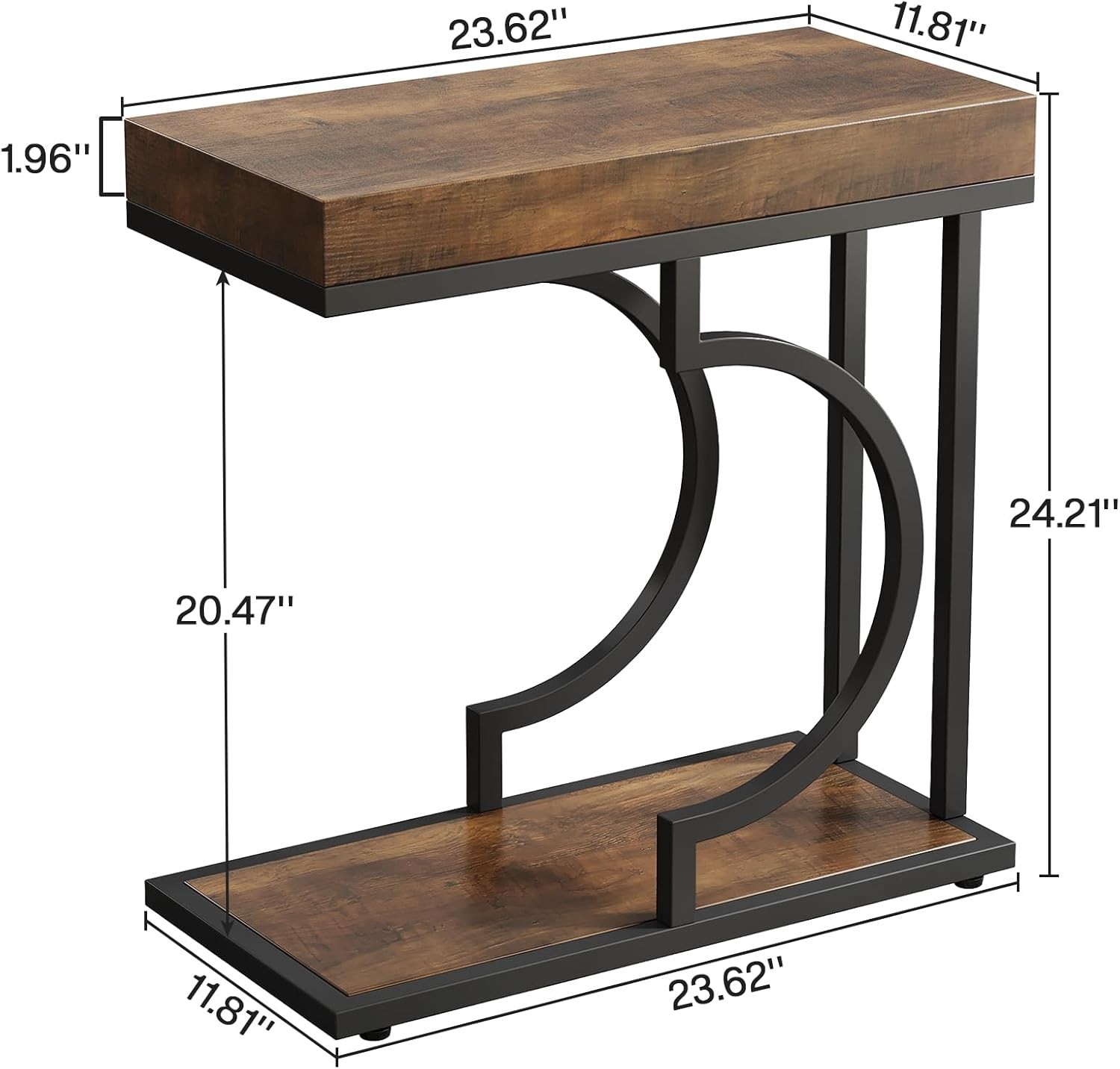C Shaped End Table, Modern Narrow Side Table with Metal Frame for Living Room