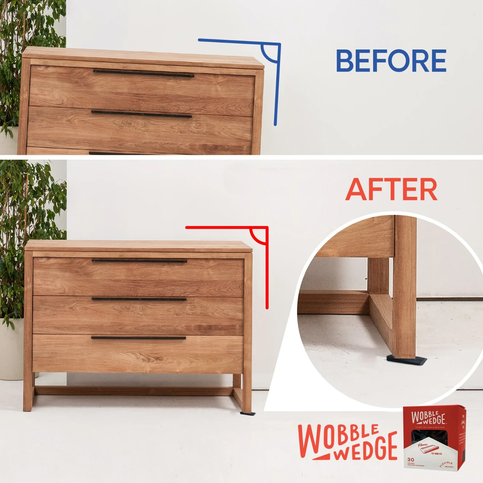 (30 Pack) Wobble Wedge Tapered Black Flexible Soft Multi-Use Wedge Stabilizer