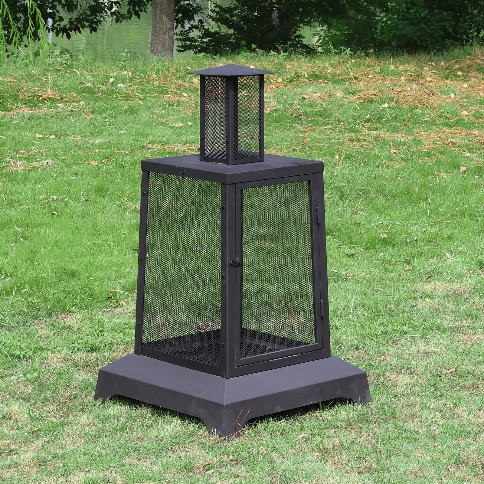 43'' High Fire Pit Outdoor Wood Burning Firepit Chimineas Fire Bowl w/Mesh Spark