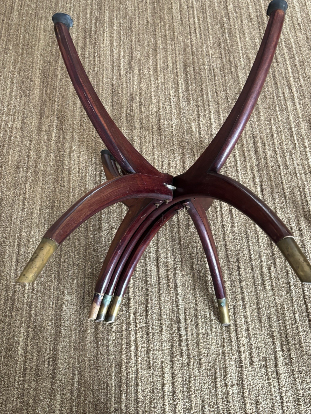VTG Mid-Century Modern Spider Leg Tray Table Folding Base Brass Tips No Tray MCM