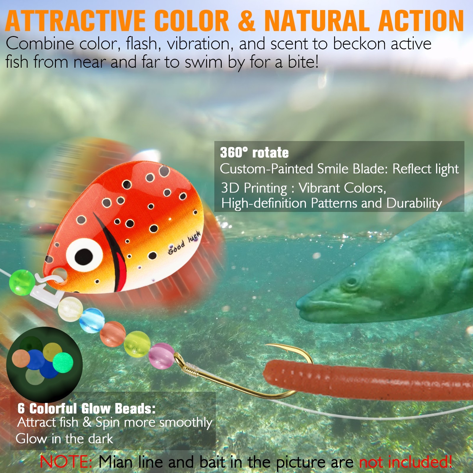 Walleye Rig with #4 Baitholder #8 Treble Hook, Spinner Rig Crawler Harness 7PCS