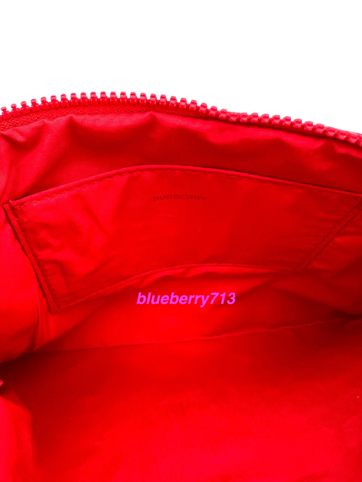 New! Burberry Logo Clutch Cosmetic Pouch Bag with Removable Handle ~ Red