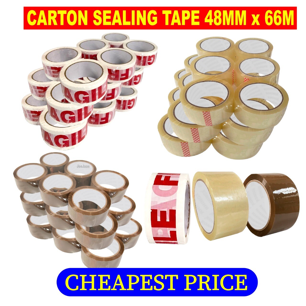 Clear Brown Parcel Tape Strong Packing Carton Sealing Tape 48mm x 66m 1 6 12 36