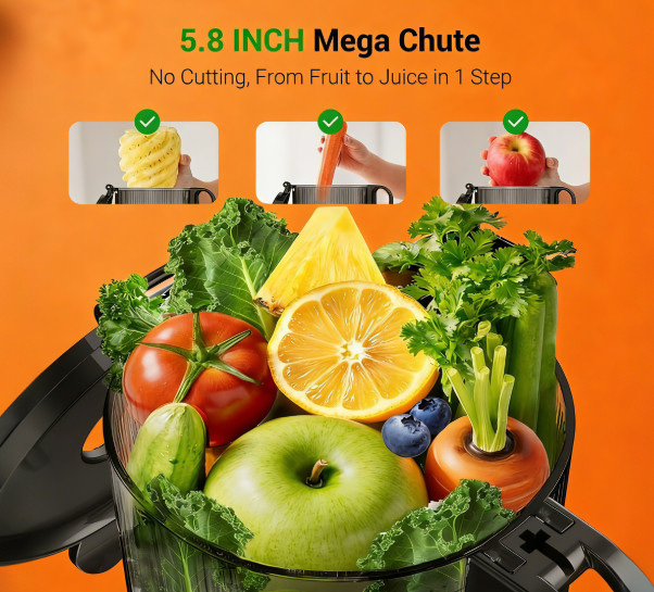 Cold Press Juicer, 5.8" Extra Large Feed Chute 300W Slow Masticating Juicer High