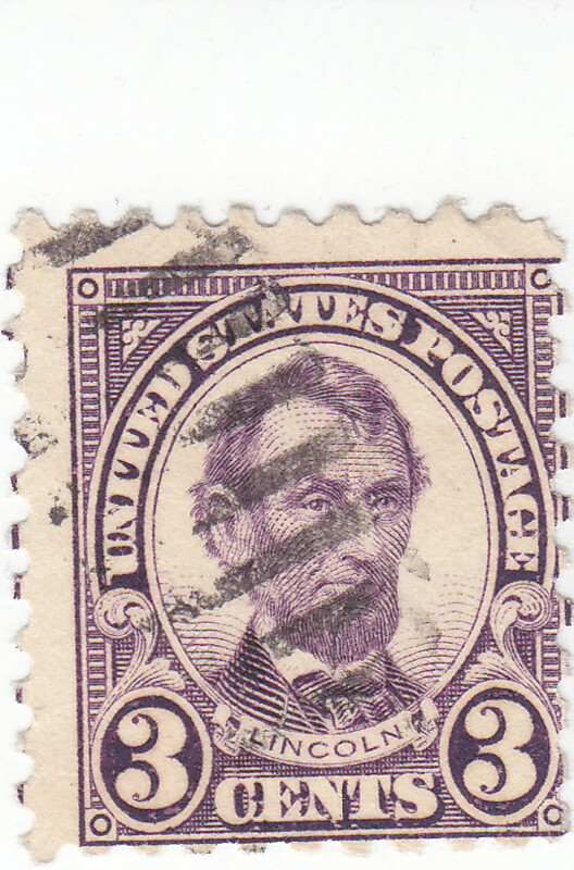 Scott# 584 - 3c Violet - perf 10 - Lincoln - Used