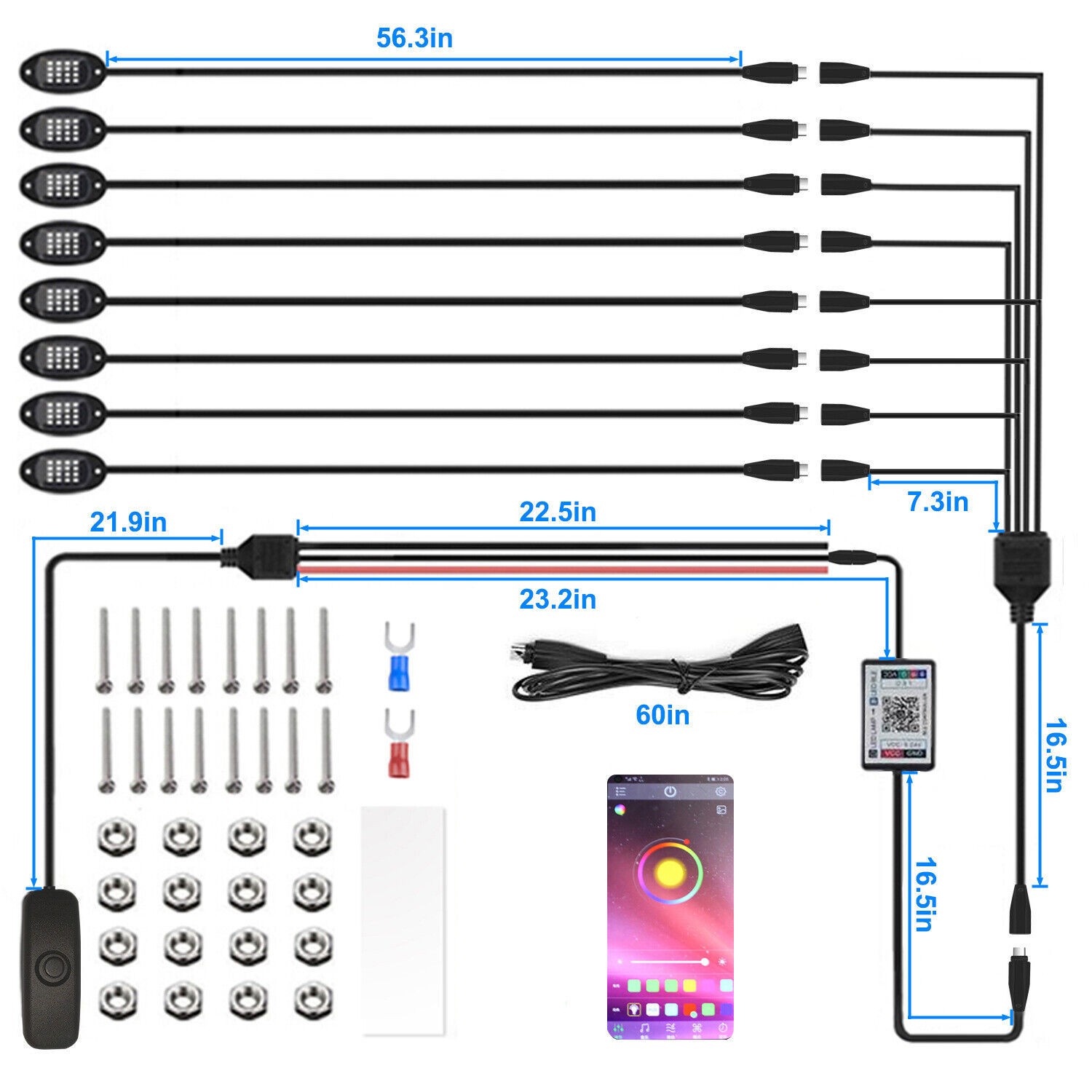 8Pods RGB LED Rock Lights Offroad Music Wireless Bluetooth Underglow Neon Lights