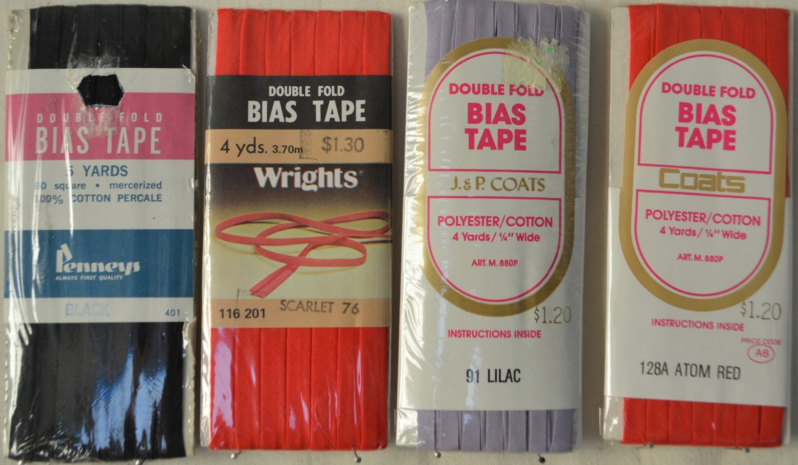 Wrights / C&C Double Fold Bias Tape - 1/4" w x 4yds - 49 great colors!