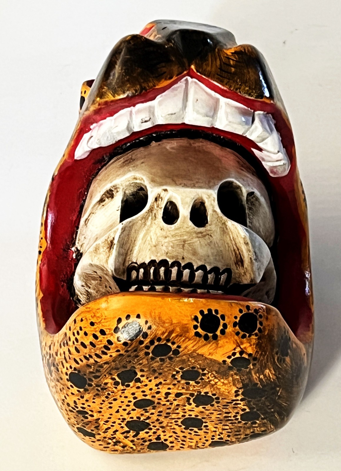 JUAN & FELIPE HORTA TOCUARO MICHOACAN WOOD MASK MEXICAN FOLK ART TIGRE SKULL