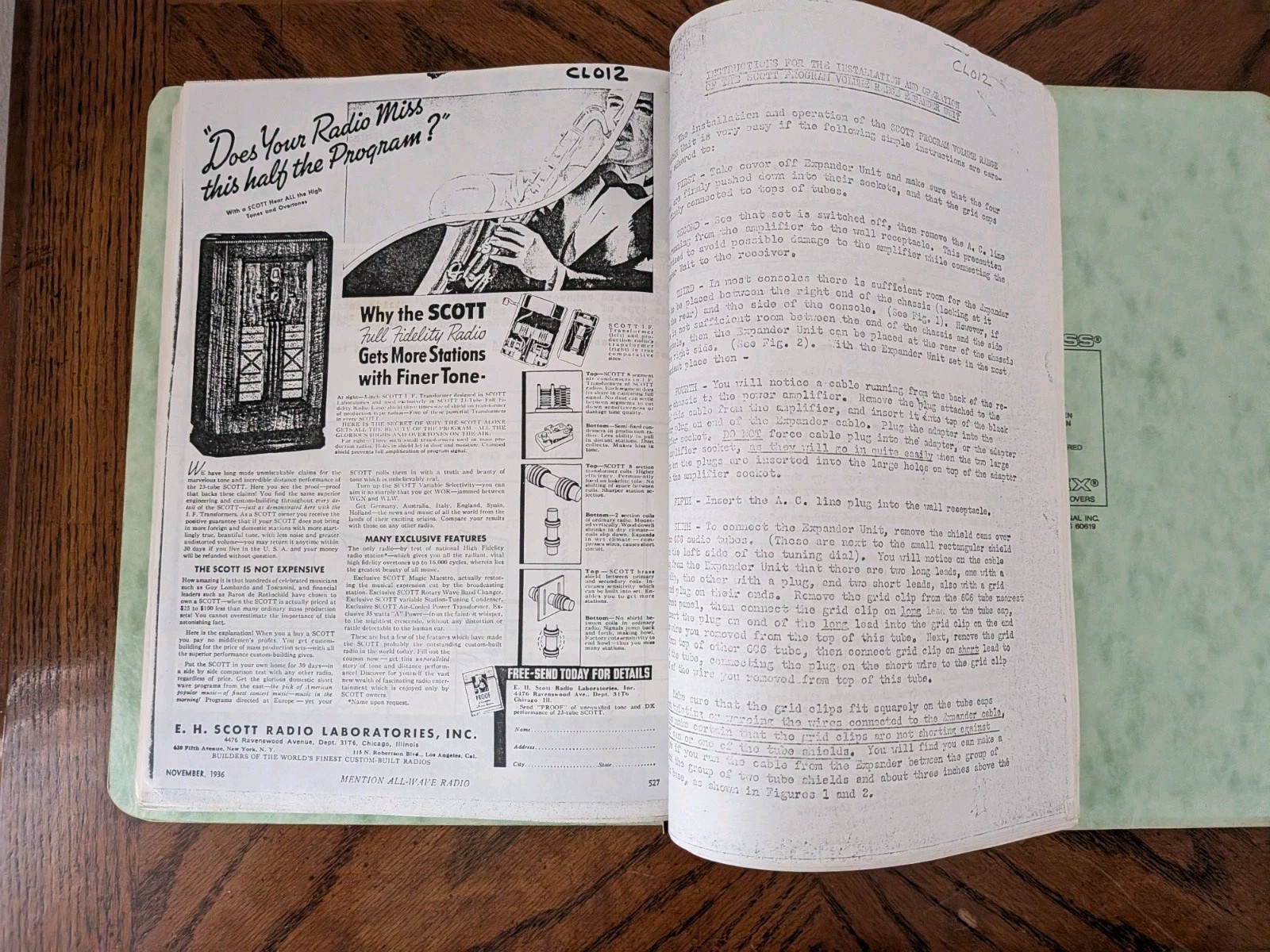 EH Scott 1936 Allwave Imperial Photocopy Documentation Book