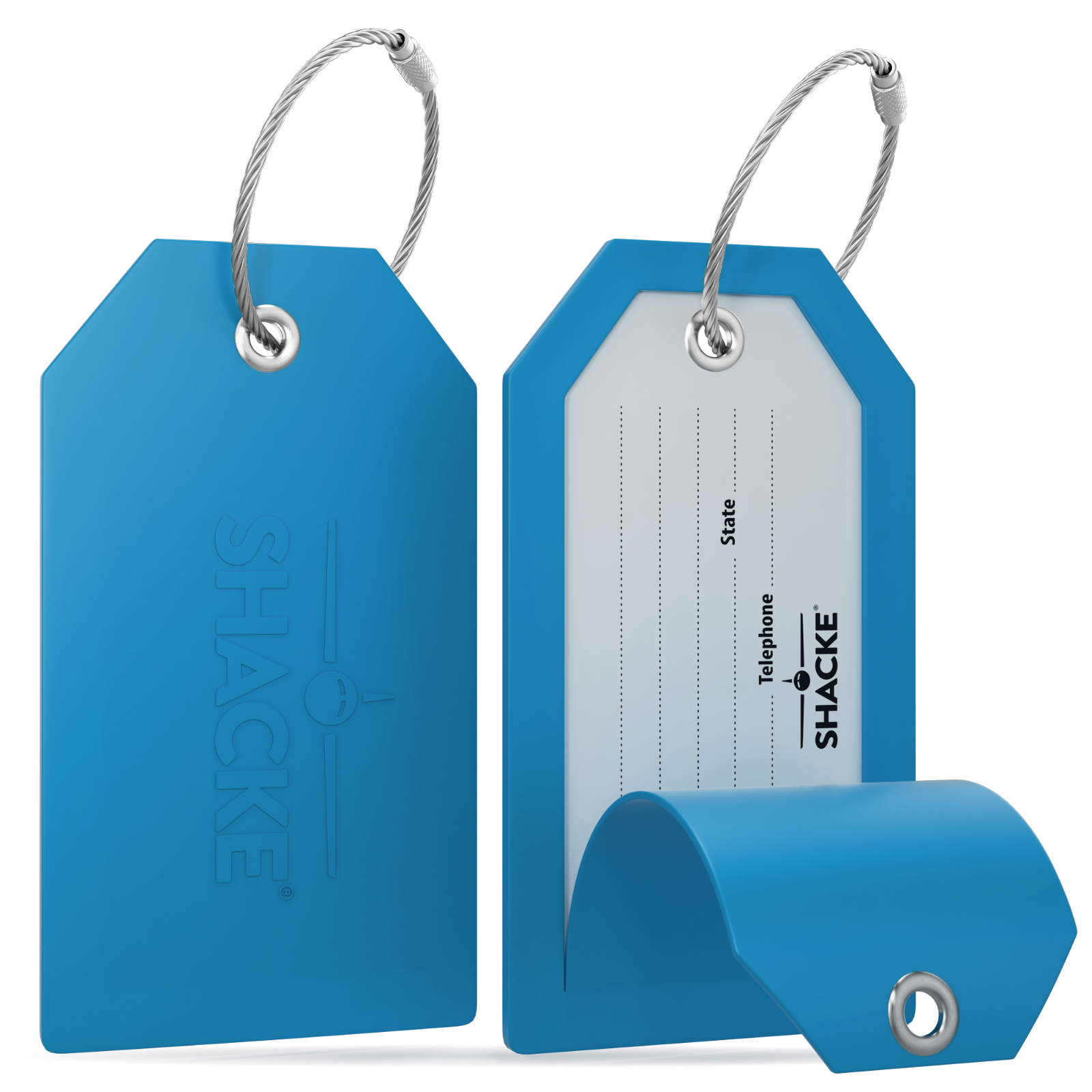 Shacke Luggage Tags with Full Back Privacy Cover w/Steel Loops - Set of 2