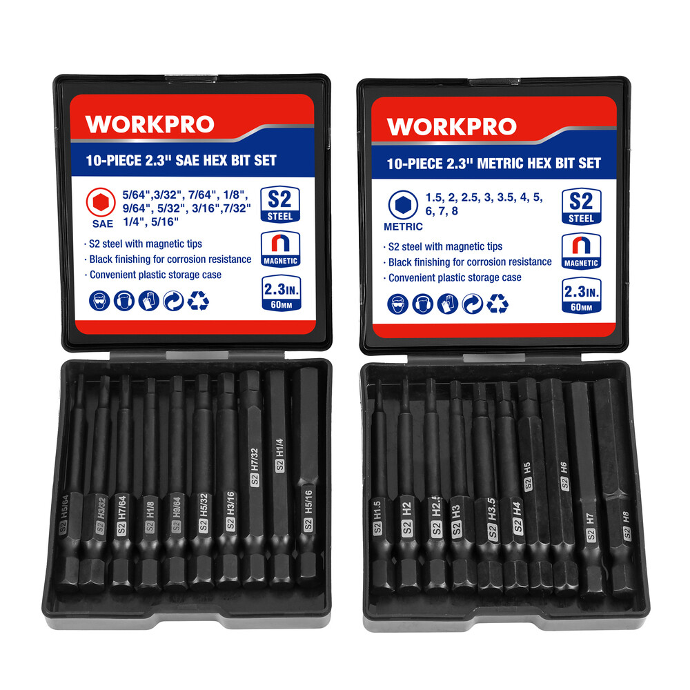 WORKPRO 20-Piece Hex Head Allen Wrench Drill Bit Set, New