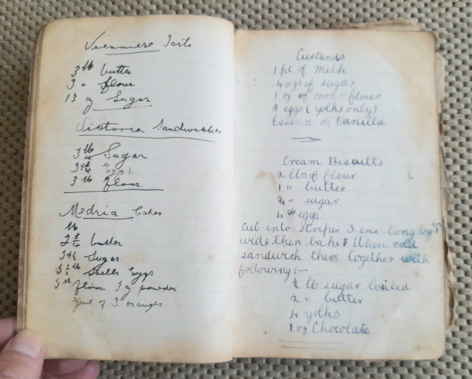 ANTIQUE HANDWRITTEN COOKERY RECIPE NOTEBOOK OF SWEET & SAVOURY DISHES, c1900