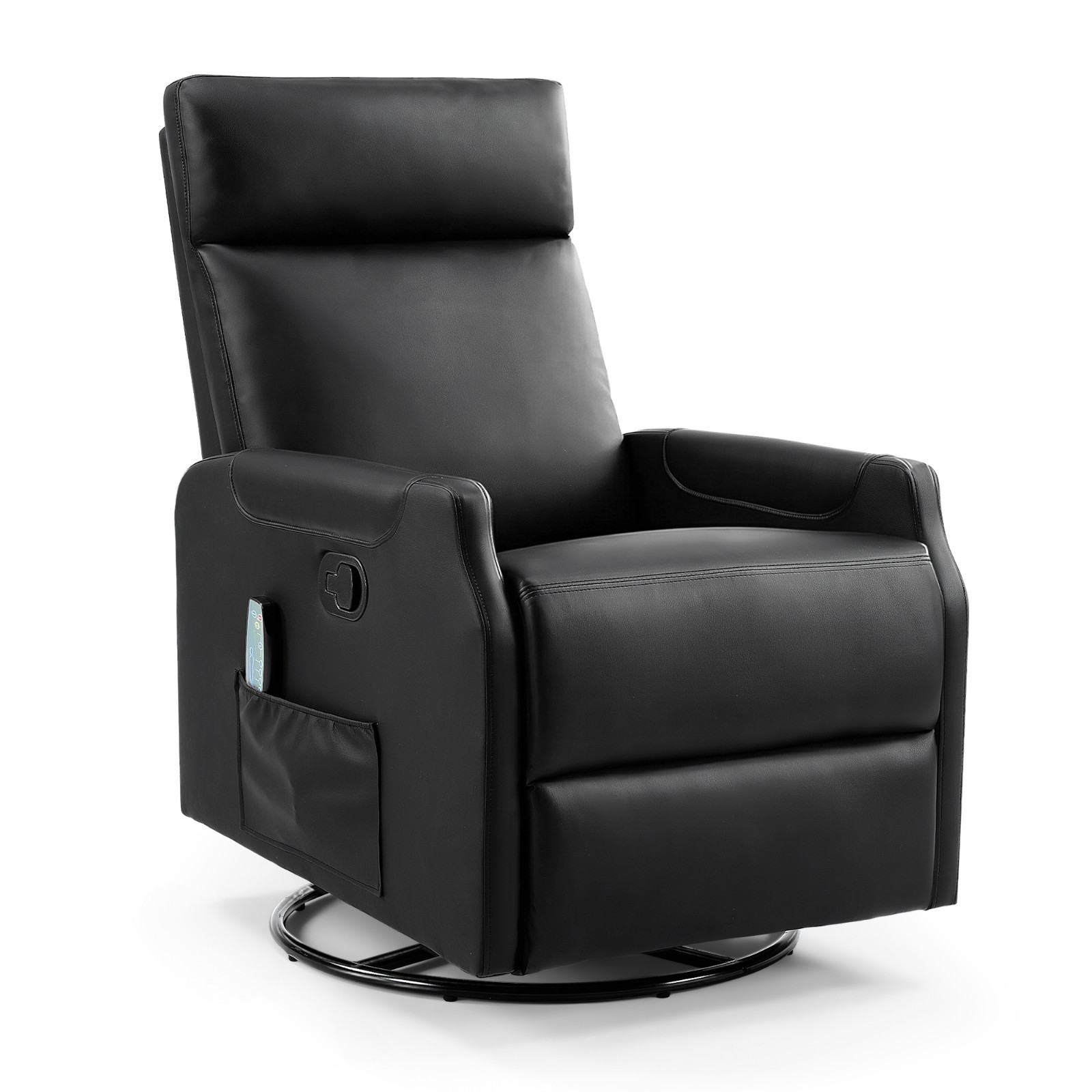 EBELLO Manual Swivel Recliner Chair with Massage & Heat, PU Leather Rocker Chair