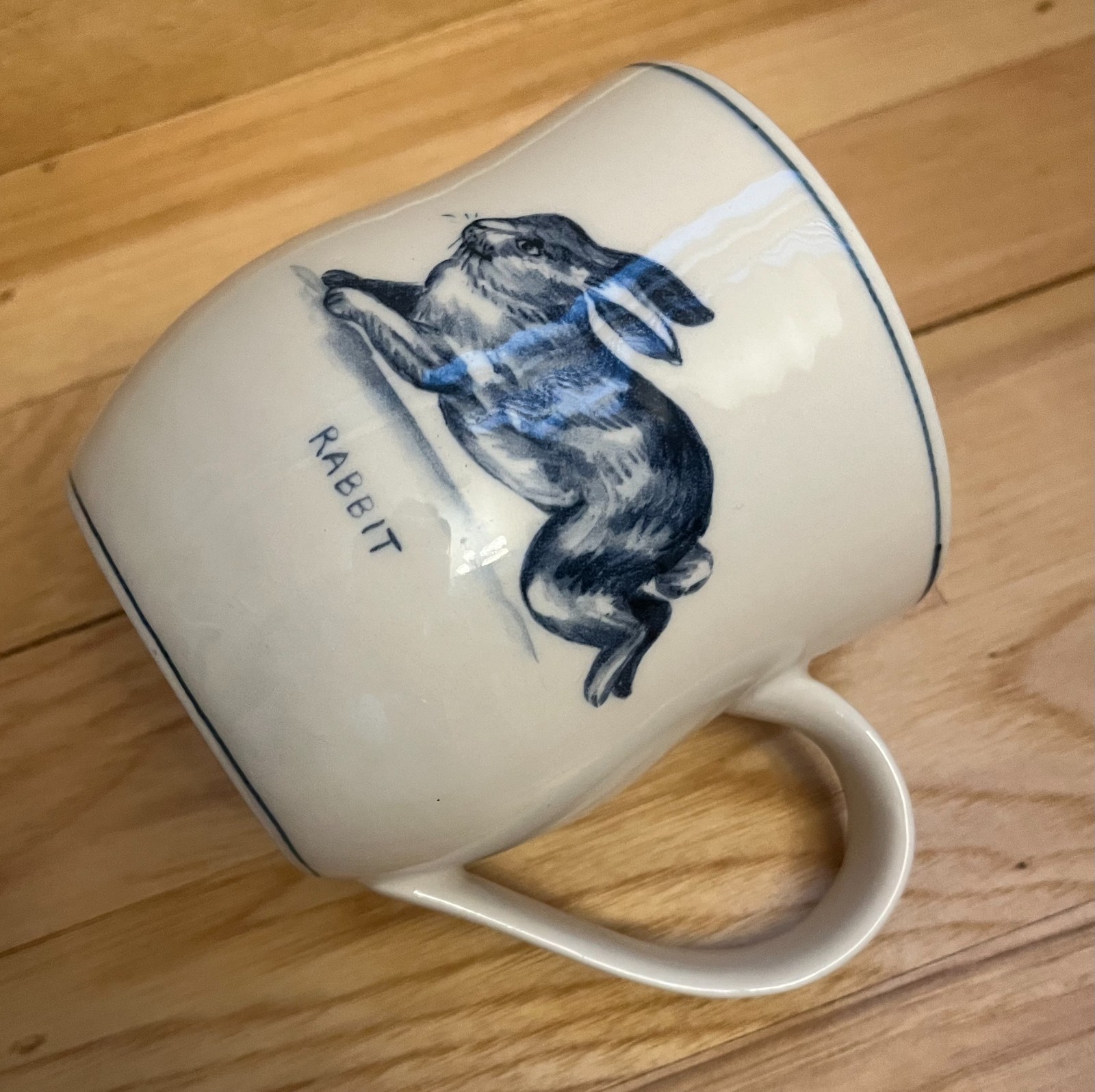 Molly Hatch Anthropologie Rabbit 14oz Coffee Mug Blue Cream Hand Painted