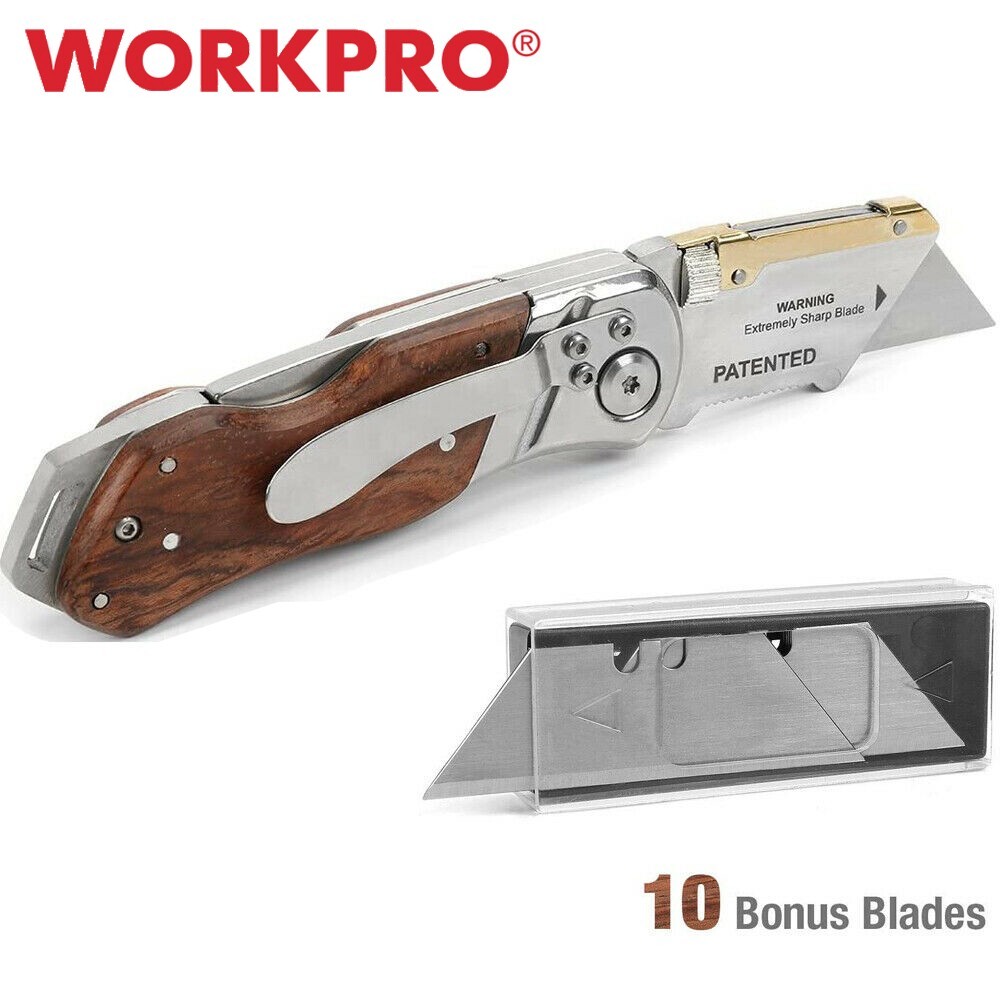 WORKPRO Folding Utility Knife Pocket Box Cutter Quick Change Blade w/10 Blade US