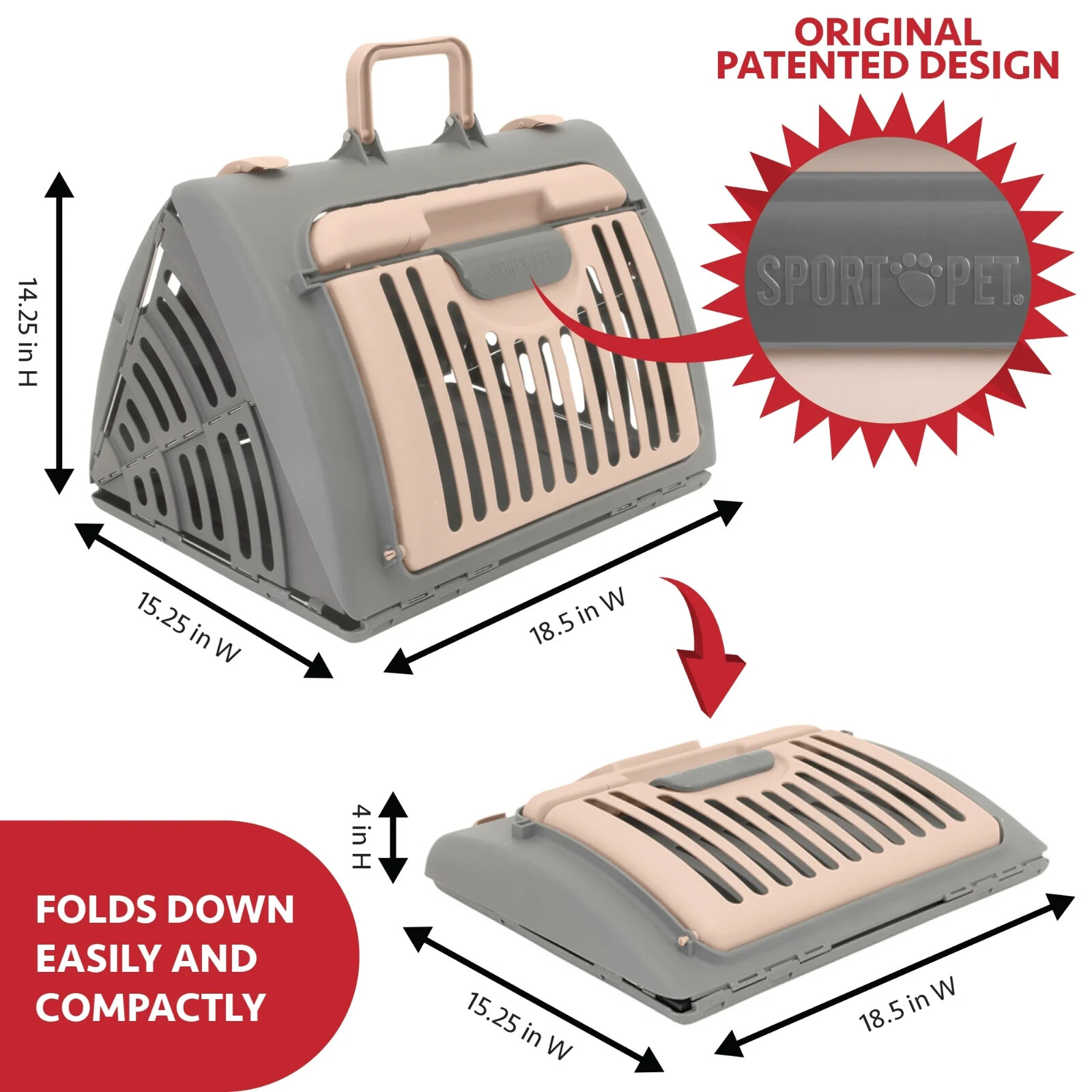 Sport Pet Designs Cat Carrier with Bed, Foldable Travel Cat Carrier, Up to 25lbs