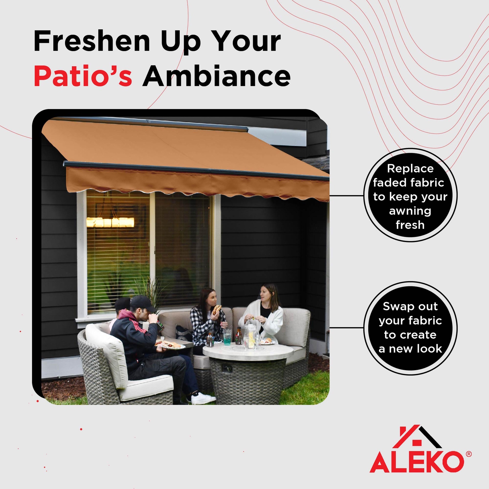 ALEKO 12x10 Ft Retractable Awning Fabric Replacement, Sand