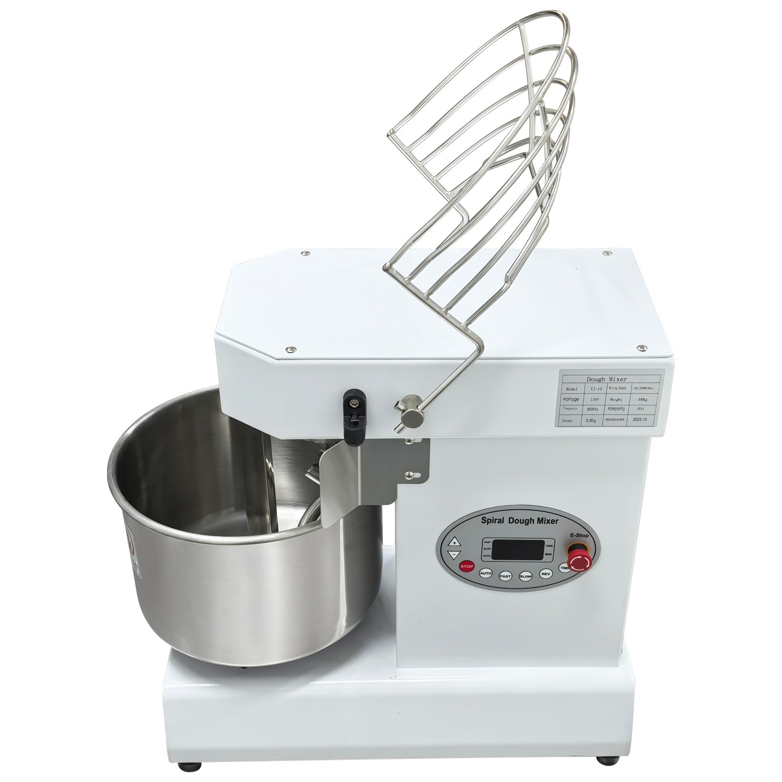 10QT Commercial Dough Mixer 110V Spiral Flour Mixing for Bakeries, Restaurants